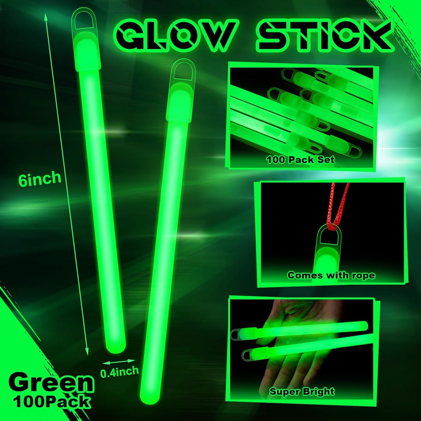 Lewtemi 4" or 6" 100 Pack Bright Glow Sticks Bulk, Glow in The Dark Party Supplies Birthday and Holidays Party Favors