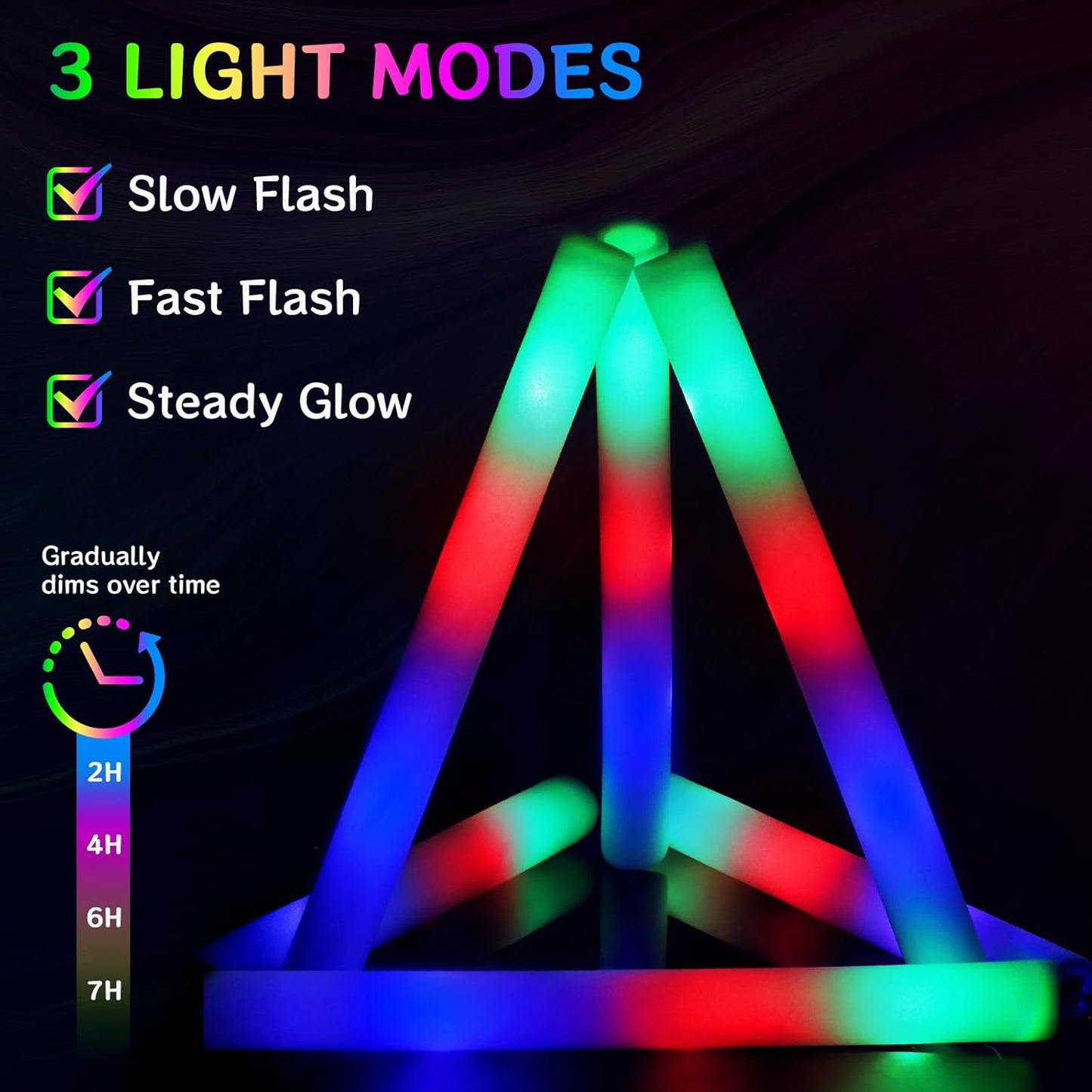 AOWDIAO 24 Pcs 16″ Foam LED Glow Sticks, 3 Light Up Modes, Party Favors for Wedding, Festival & More