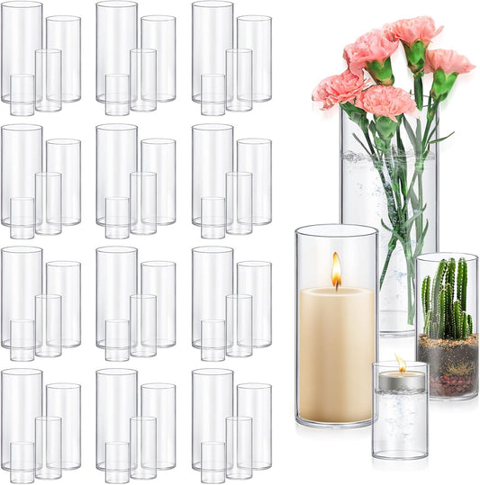48 Pack Glass Cylinder Vases 4,6,8,10 Inch Tall Clear Flower Vase Hurricane Floating Candle Holder for Table Centerpiece Wedding Home Decor