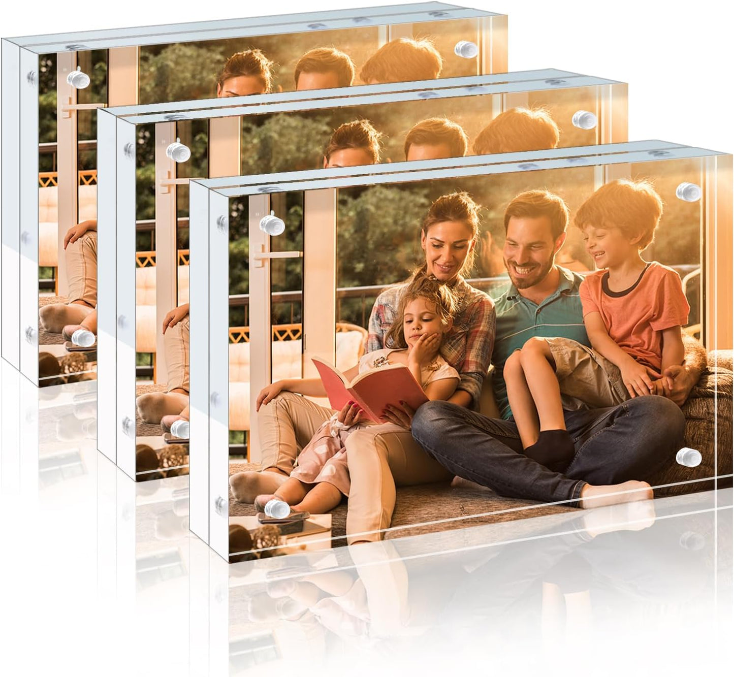 Egofine 3.5x5 Acrylic Frames 3 Pack, 20mm Thicker Frameless Clear Picture Frames, Double Sided Magnetic Picture Frames, Free Standing Desktop Display