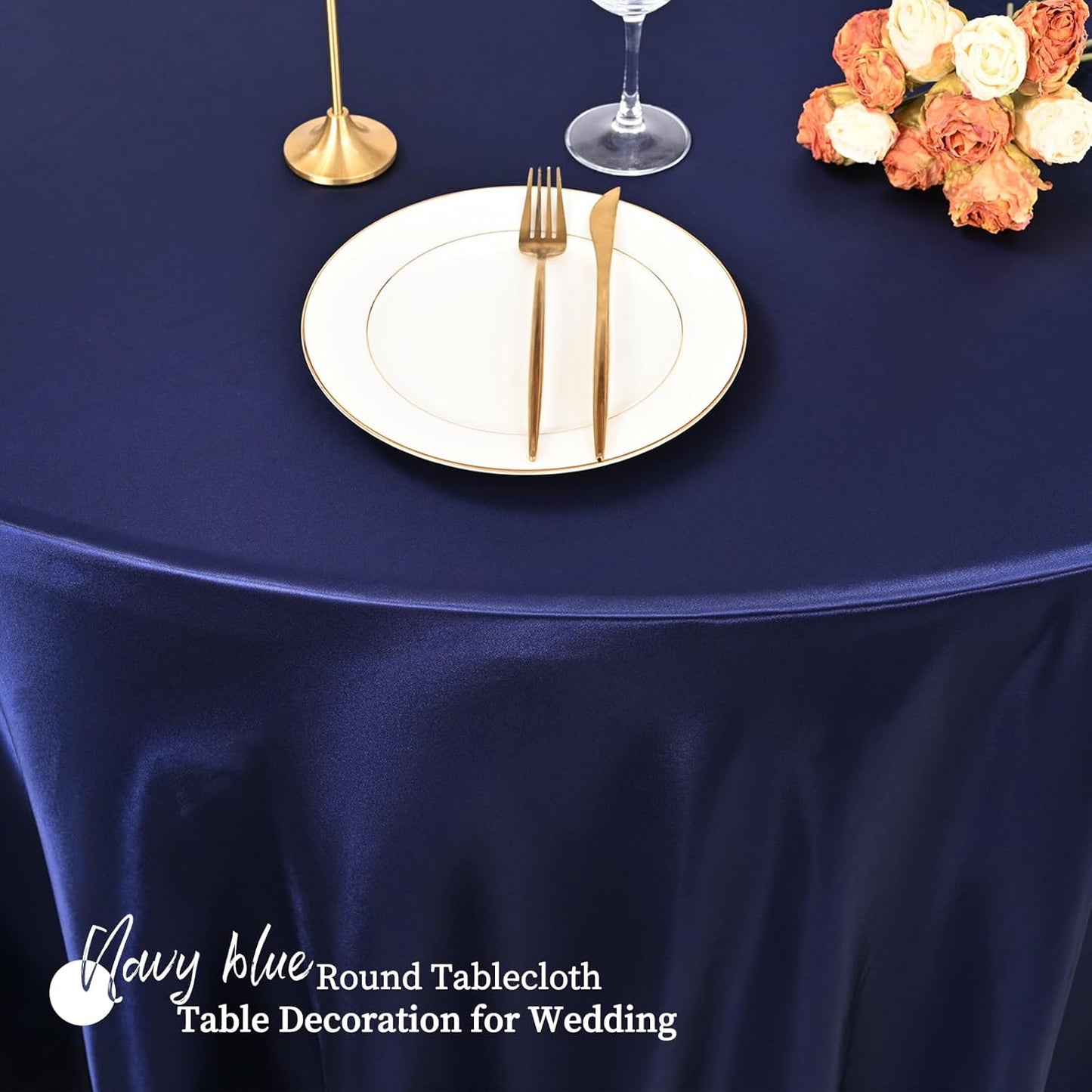 12 Pack 108 Inch Navy Blue Satin Tablecloth - Silky Round Tablecloth Overlay Smooth Fabric Table Cover, Bright Table Decoration for Wedding Party Banquet Events Restaurant Kitchen Dining