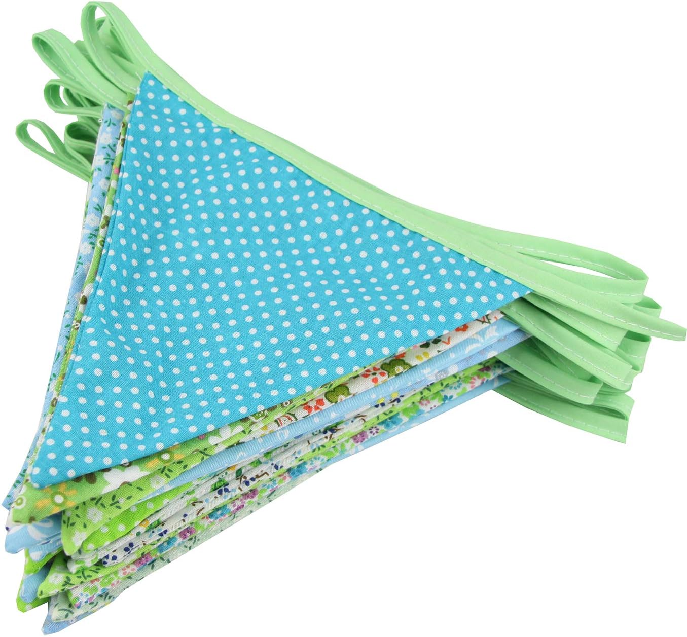 10M/32Ft Triangle Bunting Banner, 36 Pcs Cotton Fabric Flags Pennant Garlands for Birthday Party, Wedding, Baby Shower, Outdoor and Home Decorations (Green)