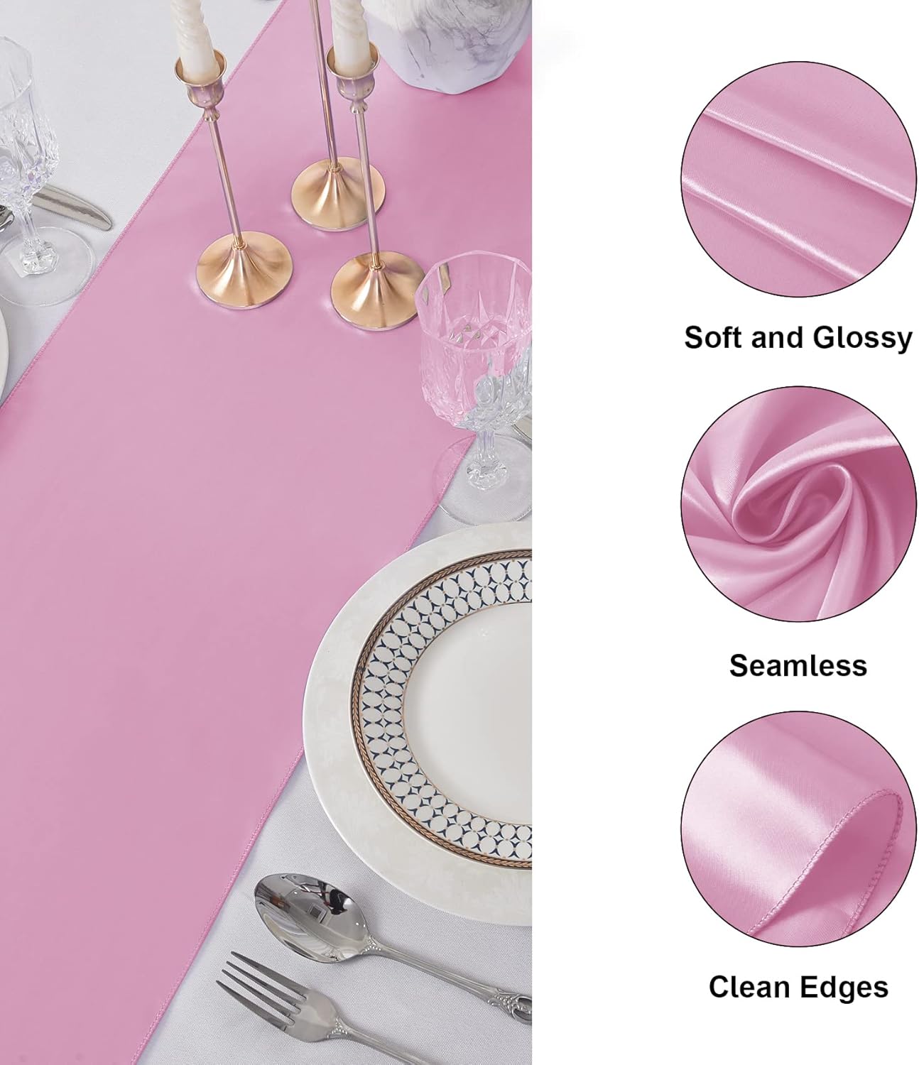 12Pack Table Runner 12 x 108 Inches Satin Silk Table Runner for Wedding, Birthday Party, Banquets, Graduations Decoration, fit Rectange and Round Table-Pink