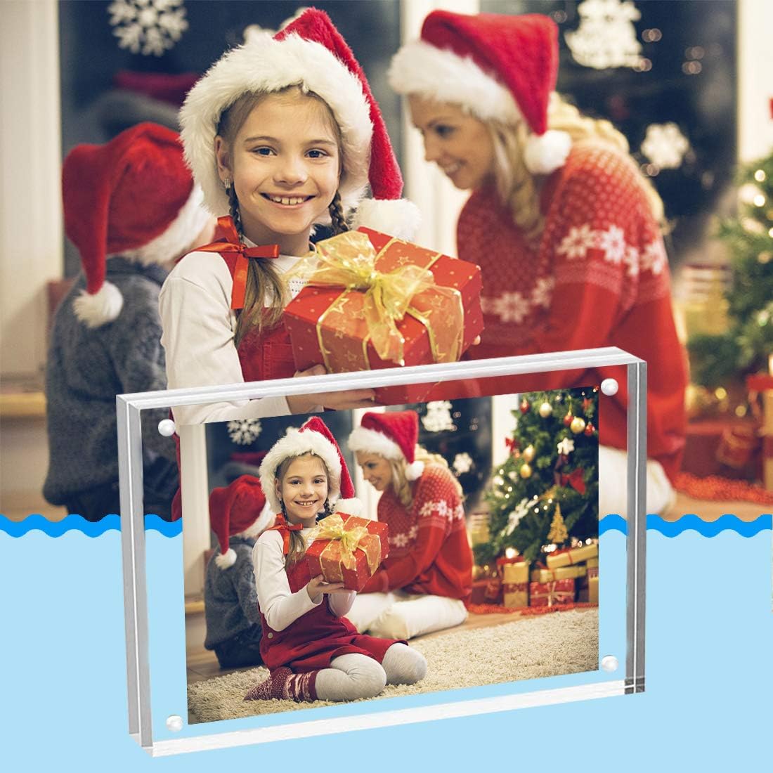 HELPLEX Acrylic Frame, 5 Pack 5x7 Acrylic Picture Frames, 24mm Thicker Frameless Clear Frame Double Sided Magnetic Frame, Free Standing Desktop Display Stand