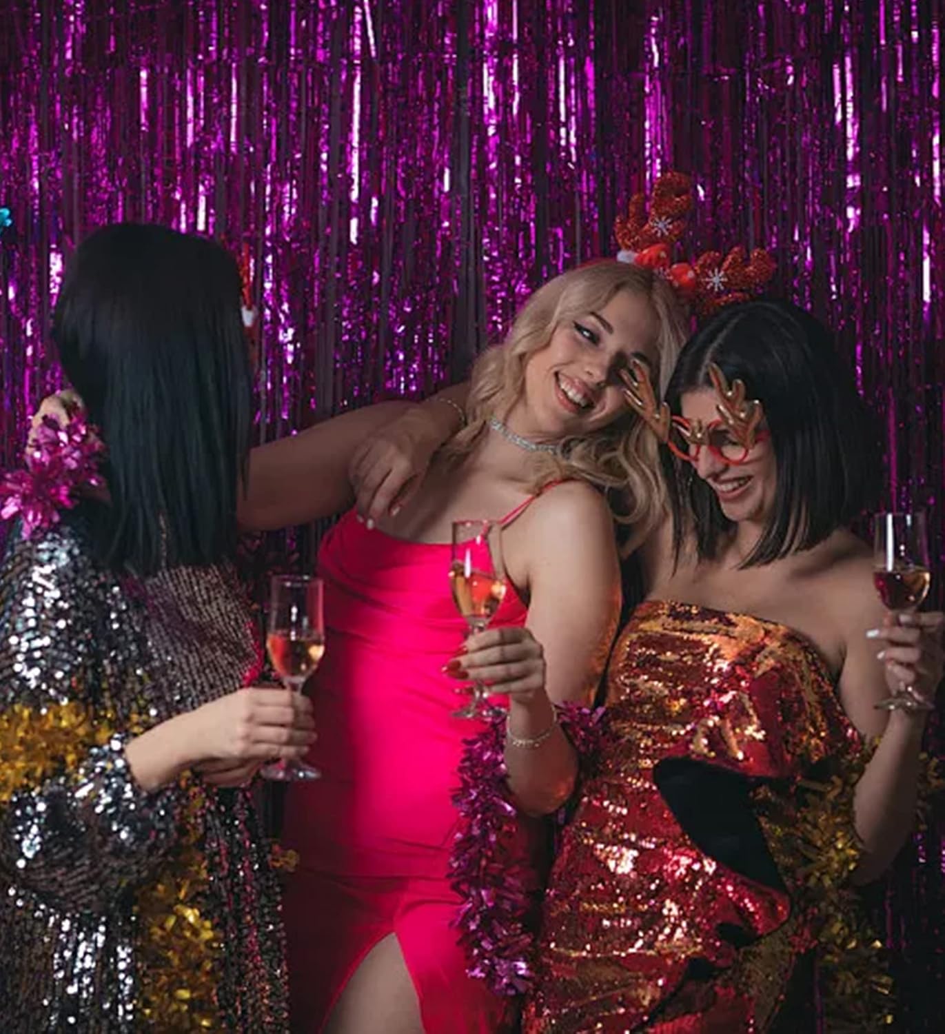 5 Pack Foil Curtain Backdrop Metallic Tinsel Foil Fringe Curtains Photo Booth Props for Birthday Wedding Engagement Baby Shower Bachelorette Christmas Holiday Celebration Party Decorations