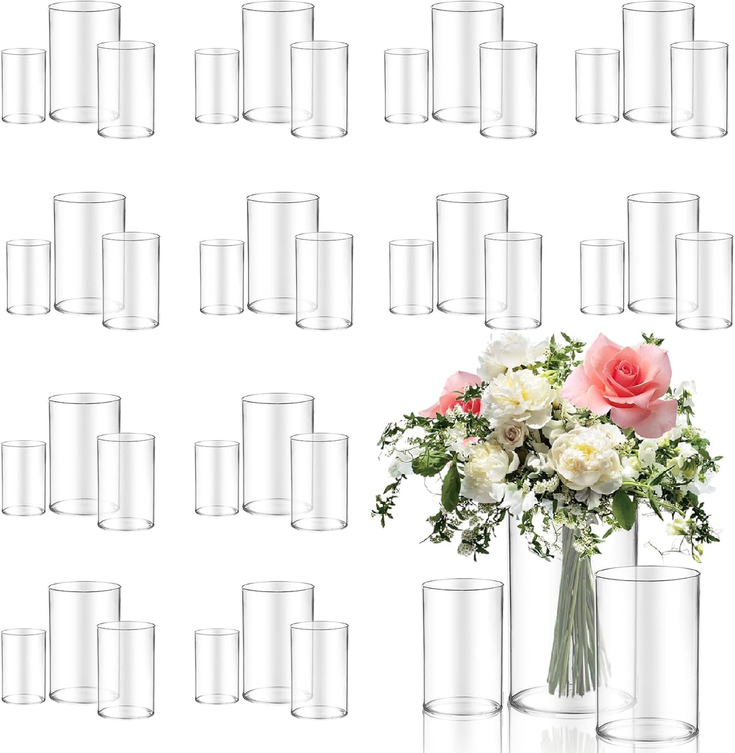 36pcs Glass Vase Cylinder for Centerpieces Small Flower Glass Clear Home Decor Centerpiece Table Flower Vase Decorations for Wedding＆Holiday 4,4.7,6Inch Tall