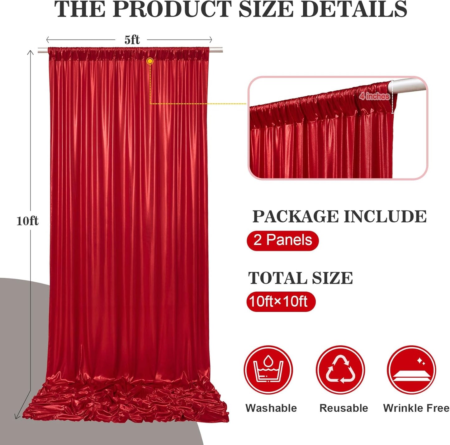10x10ft Thick Red Glitter Backdrop Curtain Panels for Parties, Wrinkle Free Sequin Sparking Photo Backdrop Drapes, 2 Panels 5x10ft Shimmer Back Drop Cloth for Wedding Birthday Photography