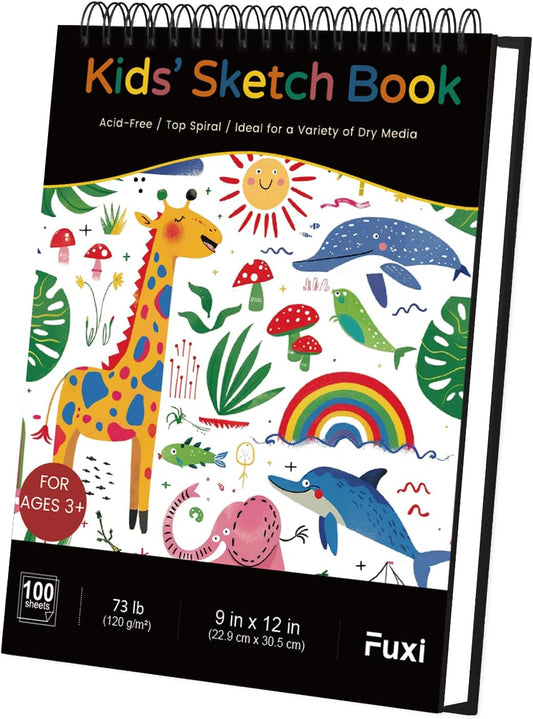Sketch Book for Kids, 9" x 12" Kid Sketchbook, 100 Sheets (73lb/120gsm) Drawing Paper for Kids, Spiral Sketch Pad for Kid, Art Supplies for Classroom Must Haves.