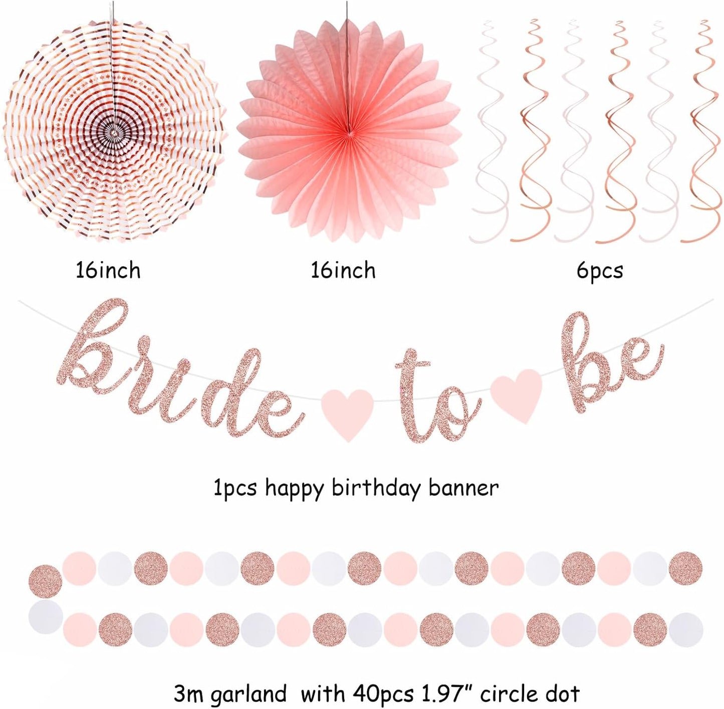 Light-Pink Rose-Gold Bachelorette Party-Decorations - 21pcs Baby Bridal Shower Banner Garland, Bride To Be Paper Streamers Lanterns,flower Tissue Pom Poms Fan Supplies,Wedding Backdrop Decor Huglony