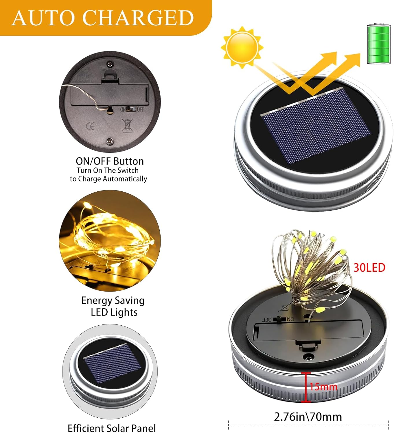 ZNYCYE Mason Jar Solar Lights for Outside, 12 Pack 30LED Fairy Firefly Lights Mason Jar Solar Lids Outdoor Waterproof String Lights with Hangers(NO Jars) for Patio Garden Yard Lawn Decor(6 Colors)