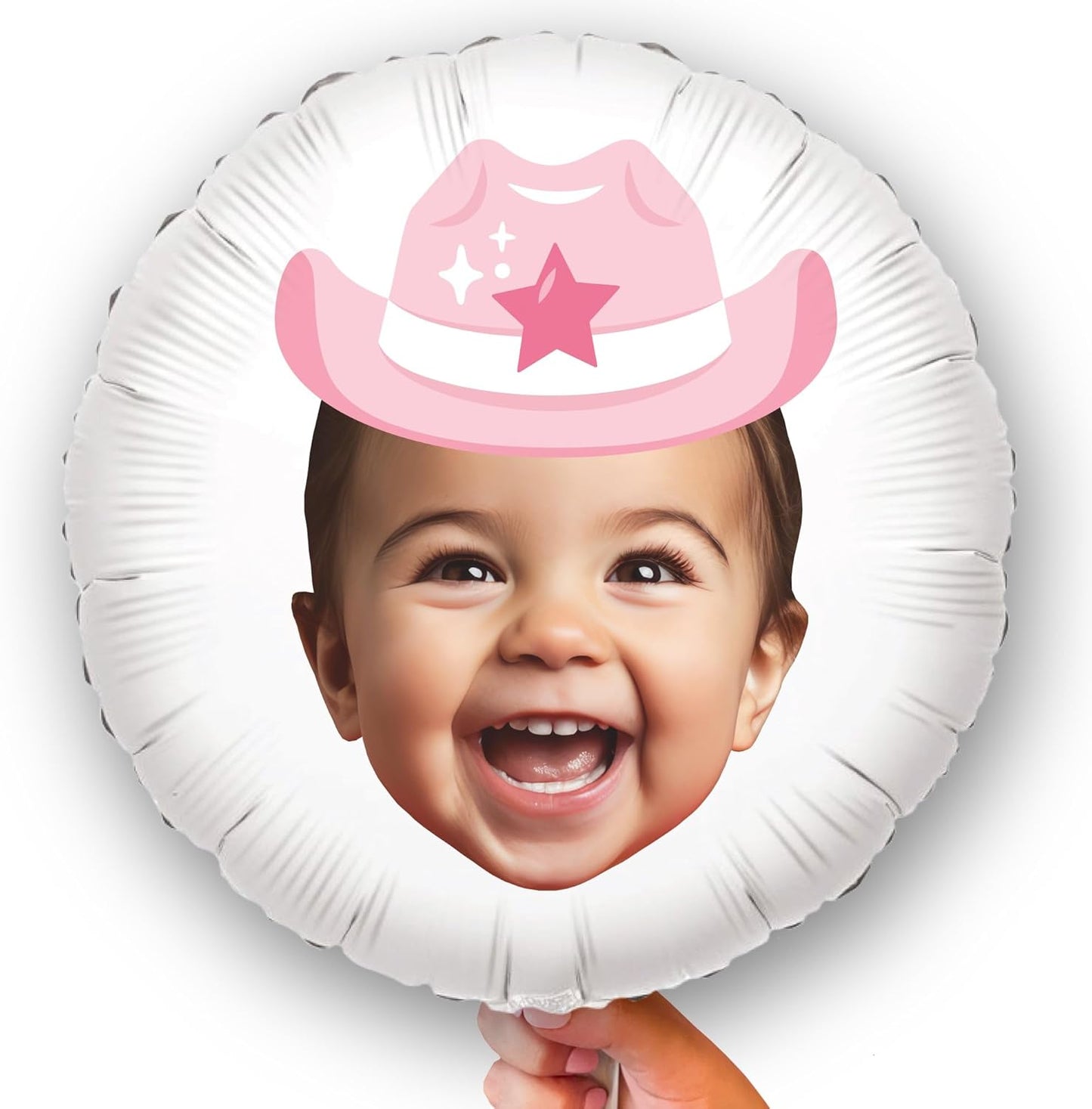 Big Dot of Happiness Personalized Pink Rodeo Cowgirl Fun Face Photo Balloon, Western Bachelorette or Birthday Party Decorations, Custom Double-Sided Circle Mylar, 1 Piece