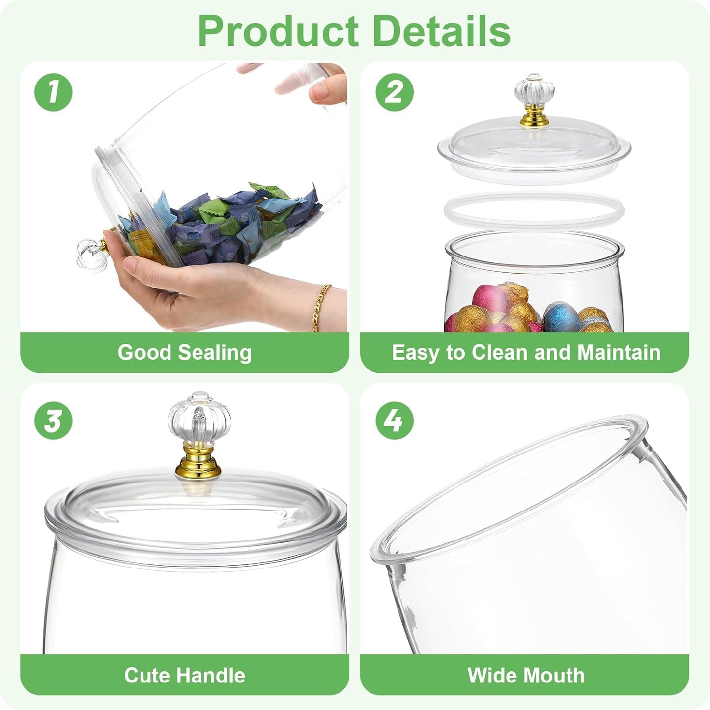 4 Pcs Candy Jars with Lids and Spoons Clear Candy Jars for Candys Cookie Buffet Storage Container Clear Airtight Food Storage Jar Plastic Airtight Apothecary Jar for Home Apothecary Kitchen Wedding