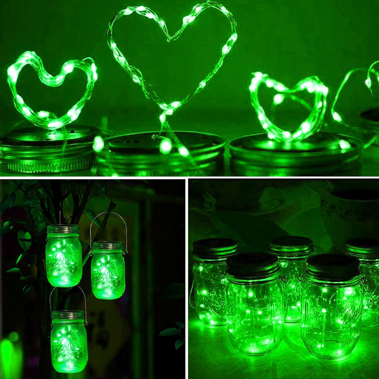 ZNYCYE Solar Mason Jar Lights, 12 Pack 30 LED Fairy Firefly Mason Jar Lids Outdoor Waterproof String Lights with Hangers(NO Jars) for Regular Mouth Jars Patio Garden Yard Wedding Decoration - Green