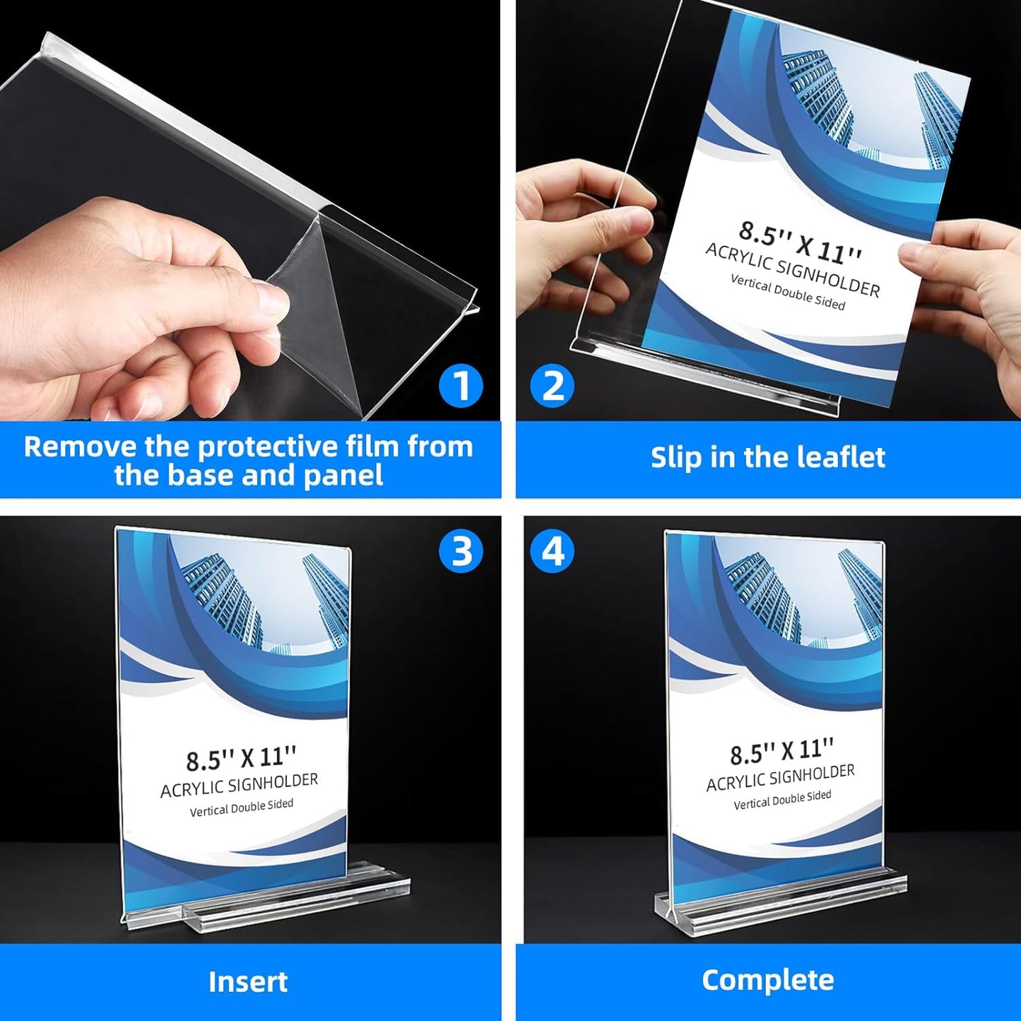 30 Pack Acrylic Sign Holder 8.5 x 11, Double-Sided Clear Sign Holder Plastic Stands for Display, T Shape Acrylic Table Sign Stands for Office Store Restaurants Wedding Party Decoration