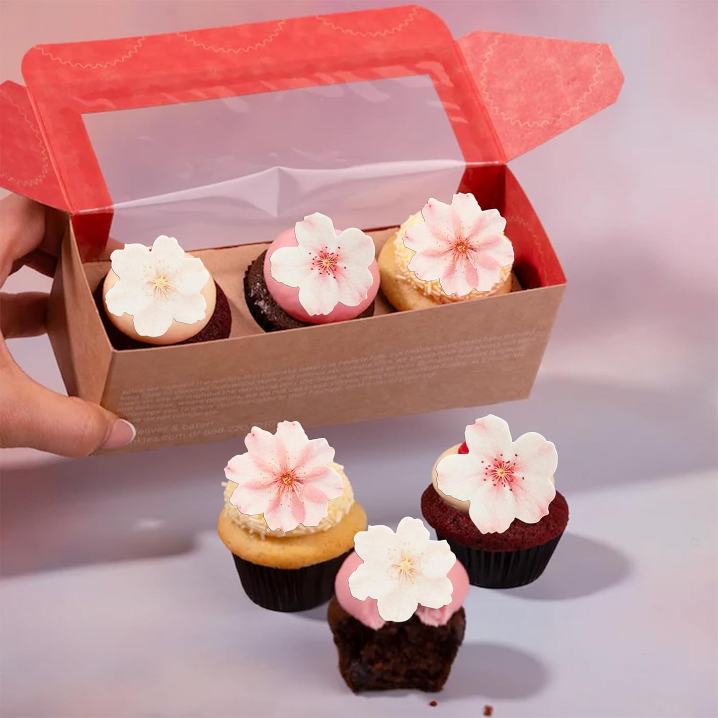 Ephlyn 54Pcs Edible Cherry Blossom Cake Decoration Spring Flowers Cupcake Toppers Wafer Paper Flowers Cake Decoration Wedding Birthday Baby Shower Party Supplies Multicolor