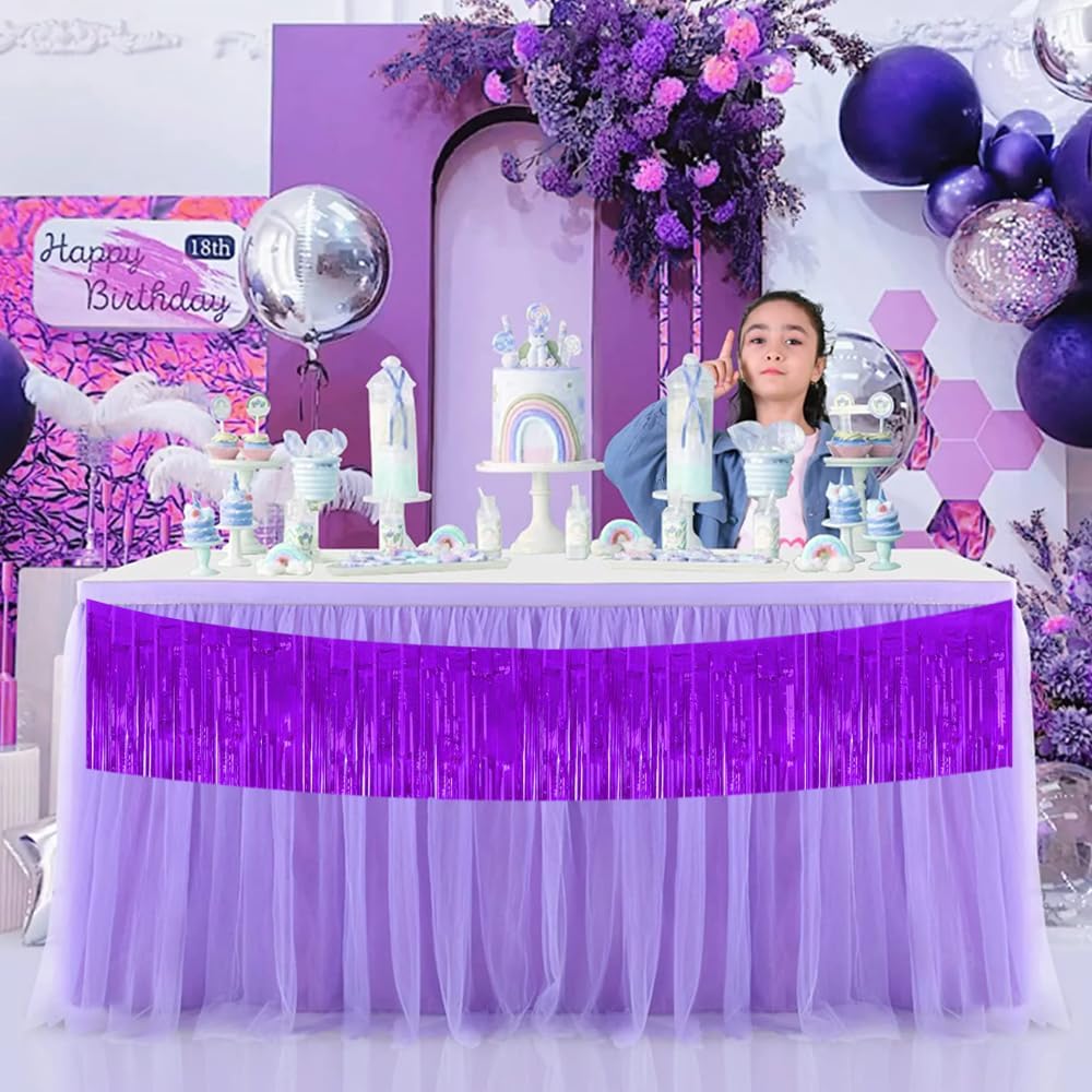 BEISHIDA 3 Packs 30 Feet Metallic Foil Fringe Garland Tinsel Streamers，Shiny Purple Wall Hanging Tinsel Fringe Banners for Wedding Birthday Party Decoration Halloween Christmas New Year