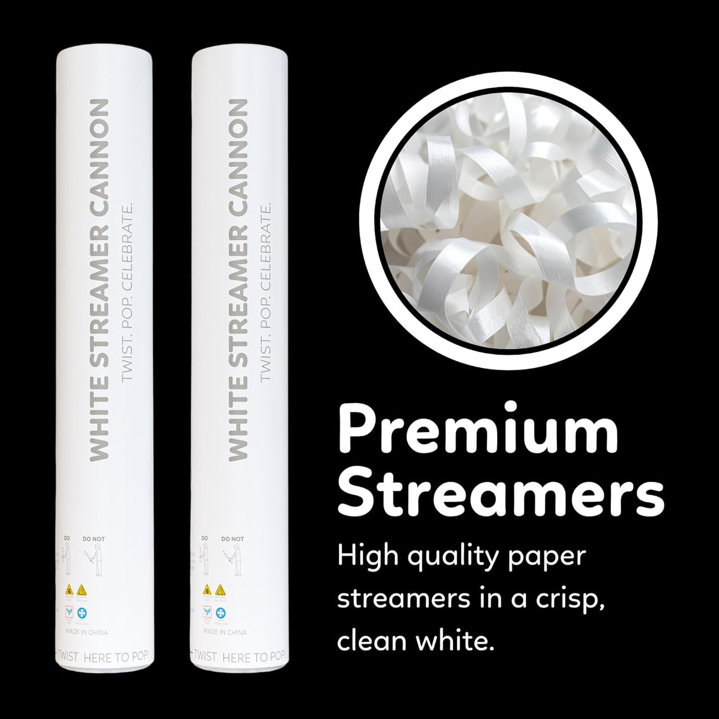 2 Pack Steamer Cannon Confetti Poppers | Biodegradable White Streamers | TUR Party Supplies | Launches Up to 25ft | Giant (12 in) | Party Poppers for Graduation, Birthdays, Weddings, and Memorial Day