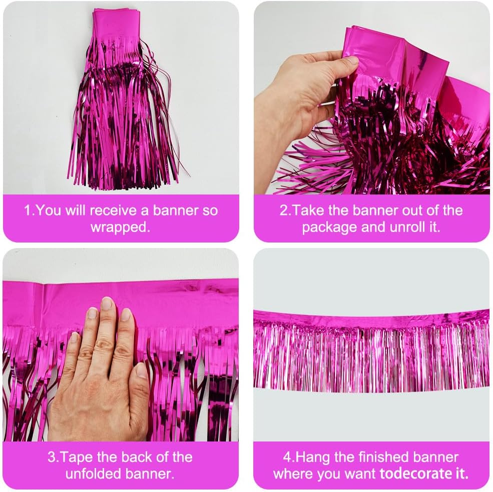 BEISHIDA 3 Packs Metallic Foil Fringe Garland Rose Red Wall Hanging Tinsel Fringe Banners for Car Floats Bridal Shower Wedding Birthday Easter Graduation Holiday Party Decoration(30 Feet)