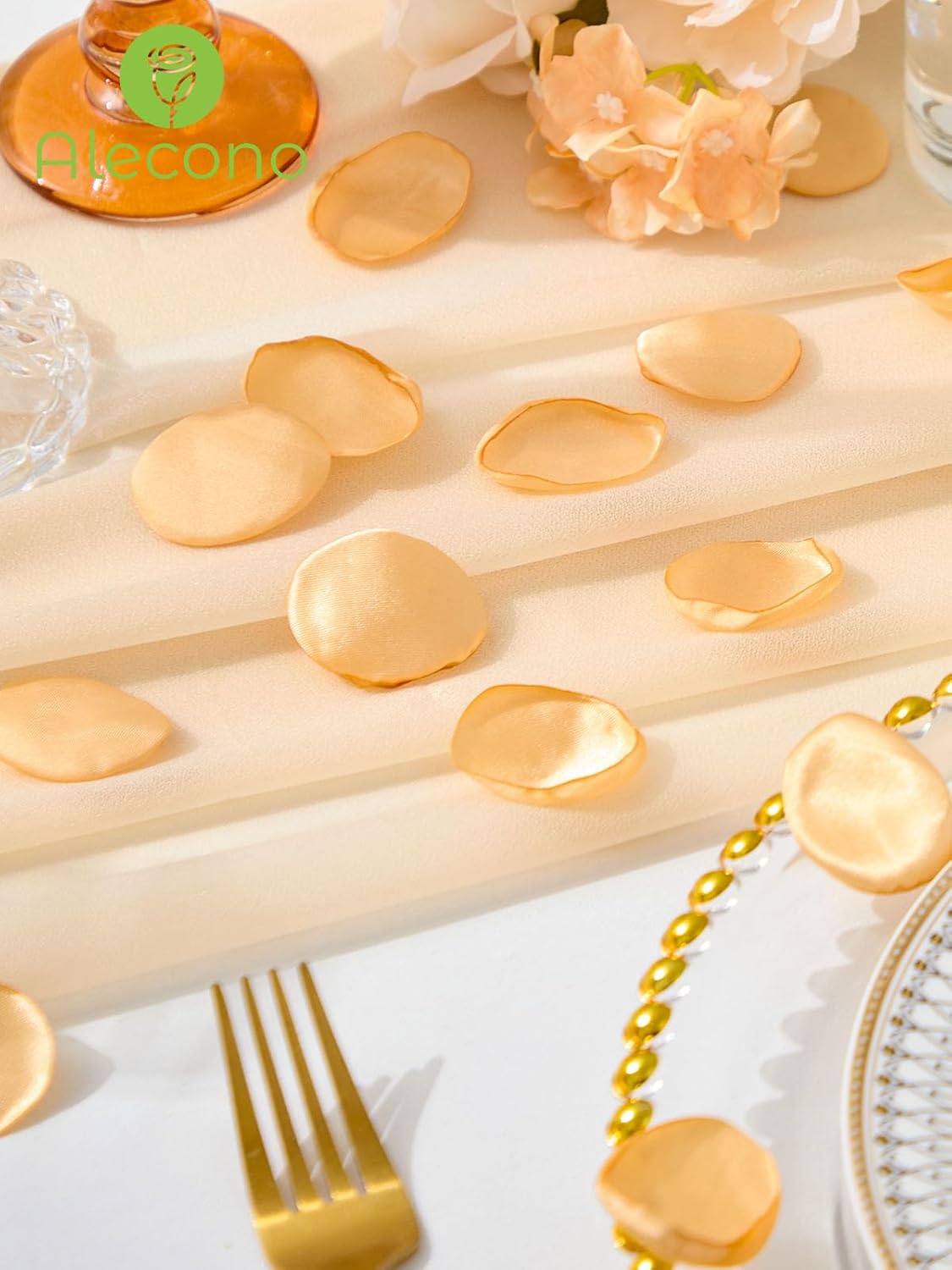 Alecono 𝟲𝟬𝟬𝙋𝙘𝙨 Silk Rose Petals, Fake Champagne Golden Petals for Wedding Proposal Flower Girl Basket, Flower Petals to Throw at Wedding Birthday Party Decoration