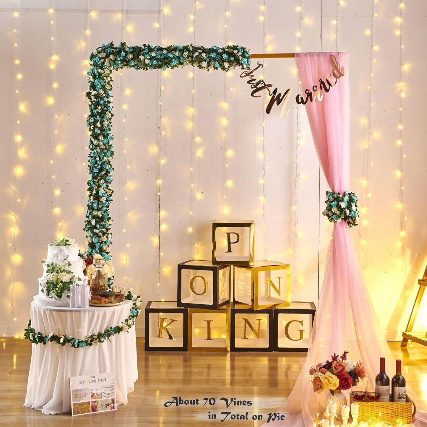 8 Pcs x 8.2 ft Flower Garland Artificial Rose Vine Flowers with Green Leaves Hanging Fake Roses Vine for Room Party Home Wedding Birthday Christmas Wall Arch Decor, White Blue Flower