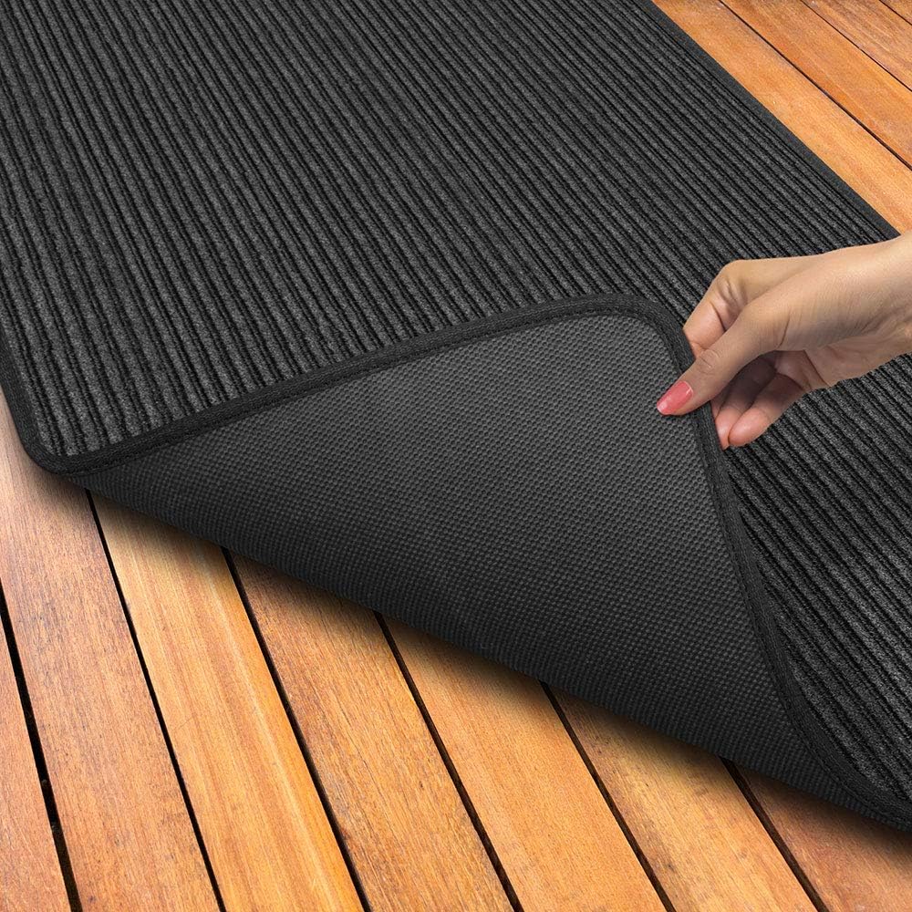 House, Home and More Indoor Outdoor Double-Ribbed Carpet Runner with Skid-Resistant Rubber Backing - Smokey Black - 3 Feet x 25 Feet