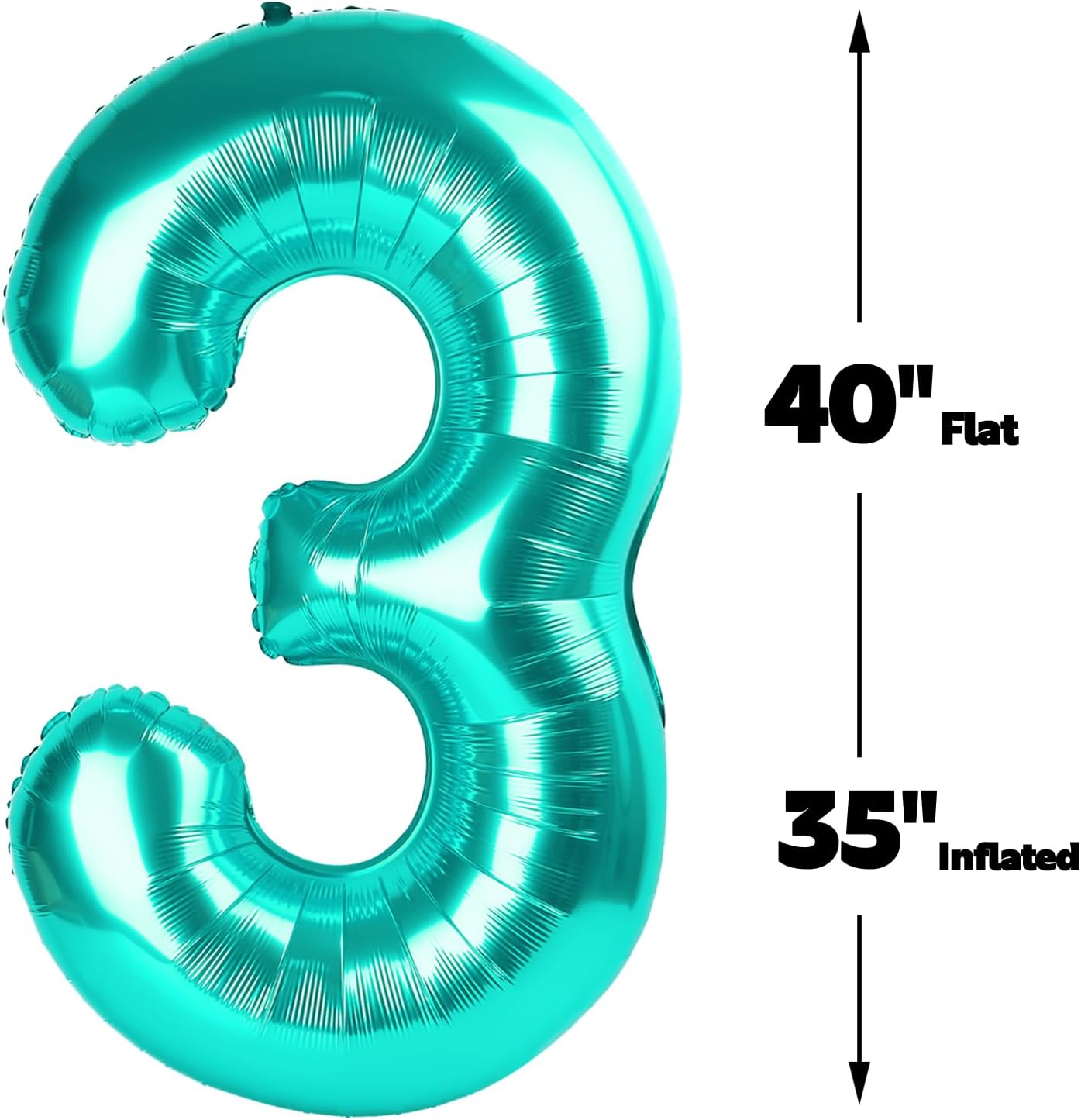 Large 40 Inch Teal Blue 3 Number Balloon, 3 13 23 30 33 36 38 Teal Blue Birthday Party Decorations, Numbers Three Foil Balloons for Anniversary Party Graduations Celebration Supplies