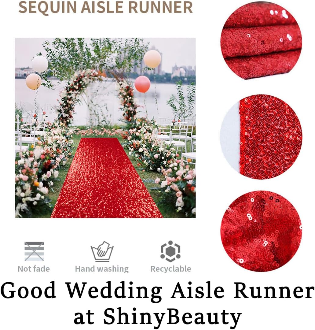 ShinyBeauty Aisle Runners for Wedding-3ftx15ft-Red Sequin Aisle Runners Fabric Wedding Aisle Runner Floor Runner Rug for Wedding Decor Supplies (3FTx15FT, Red)