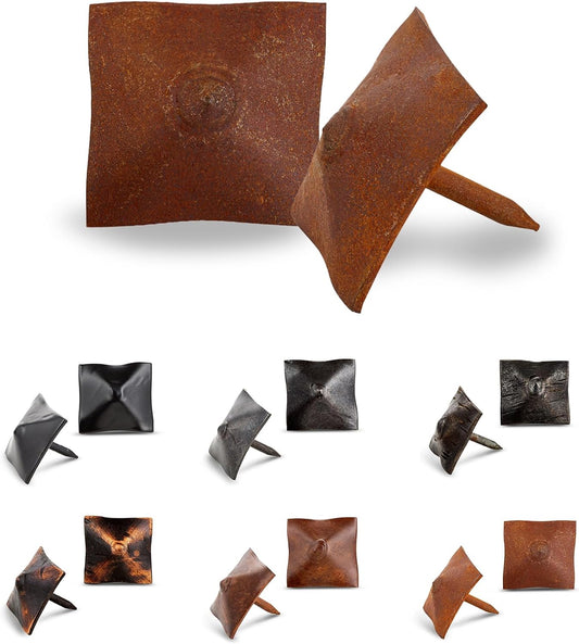 100 Pack 1" Square Head Iron Clavos Decorative Nails – Rusted – Handmade Rustic Square Fasteners for Farmhouse Shutters, Faux Wood Beams, Barn Doors, Shutters, and Gates – Ornamental Wood Accent