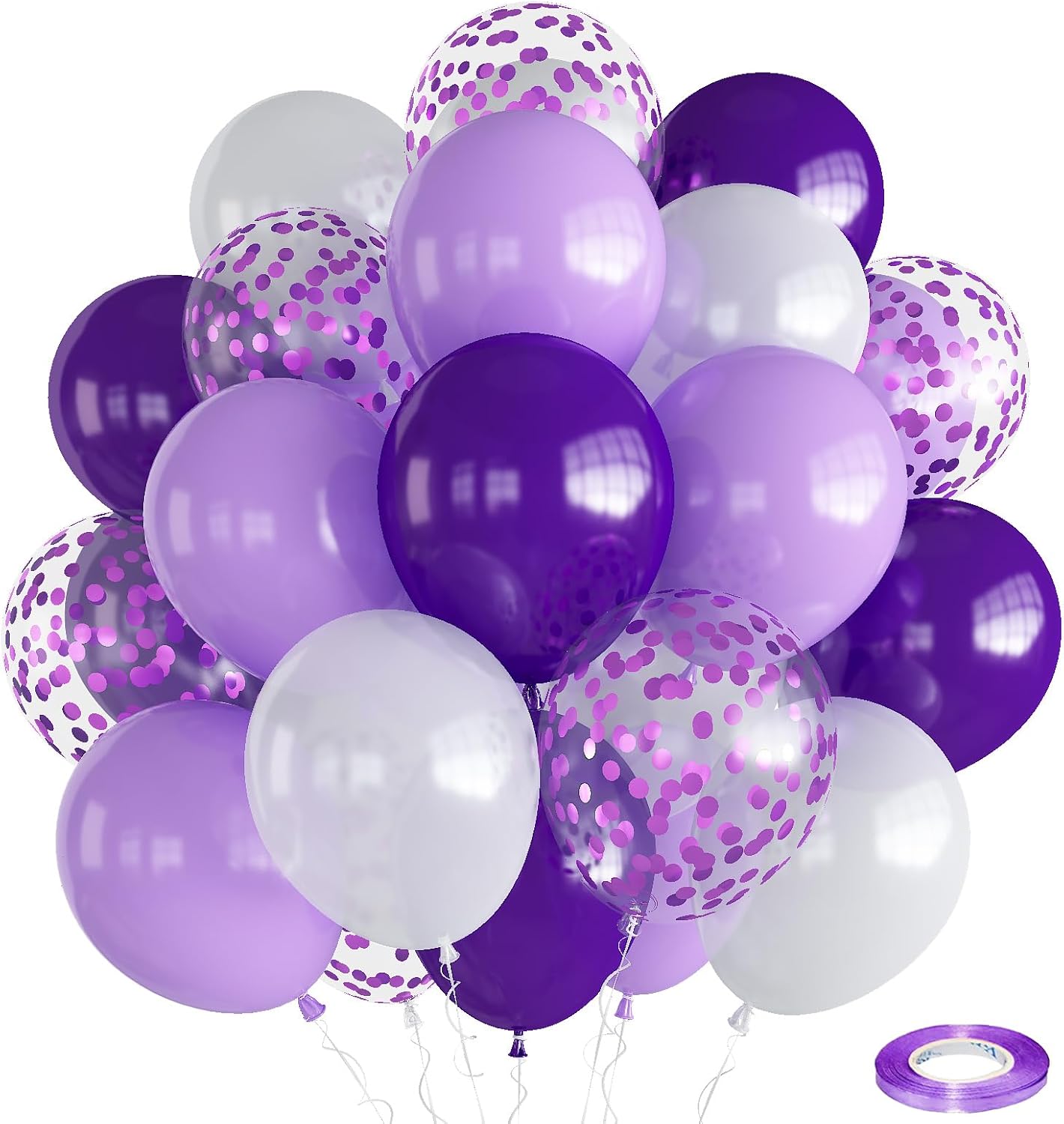 Purple and White Balloons, 30Pcs Dark Pastel Purple White Lilac Confetti Helium Balloons, Lavender Party Balloons for Girls Women Wedding Halloween Birthday Bridal Shower Graduation Party Decorations