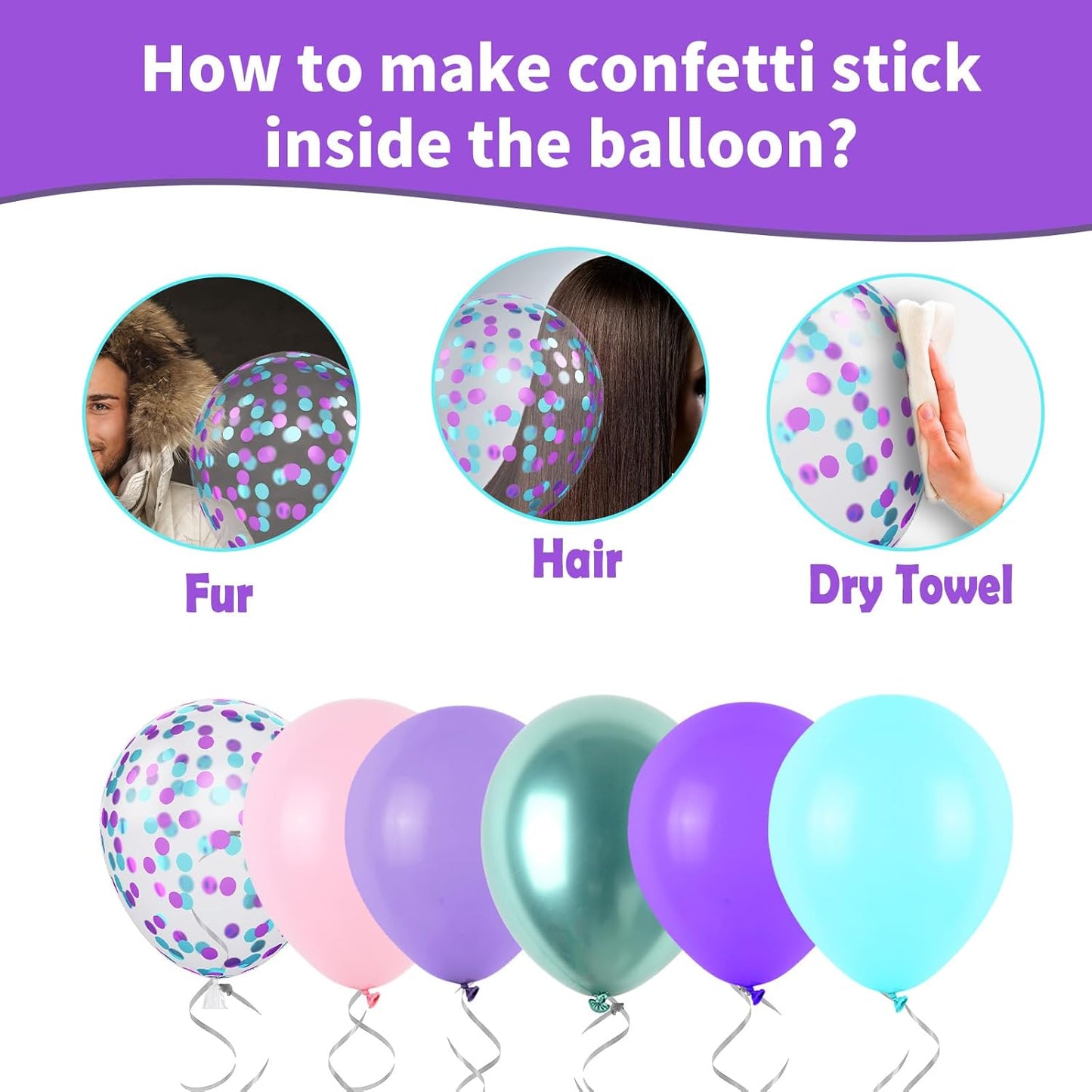 Mermaid Balloons, Purple and Teal Balloon Pastel Pink and Purple Party Decorations Metallic Green Teal Blue Confetti Balloons for Girls Kids Mermaid Theme Birthday Wedding Baby Shower