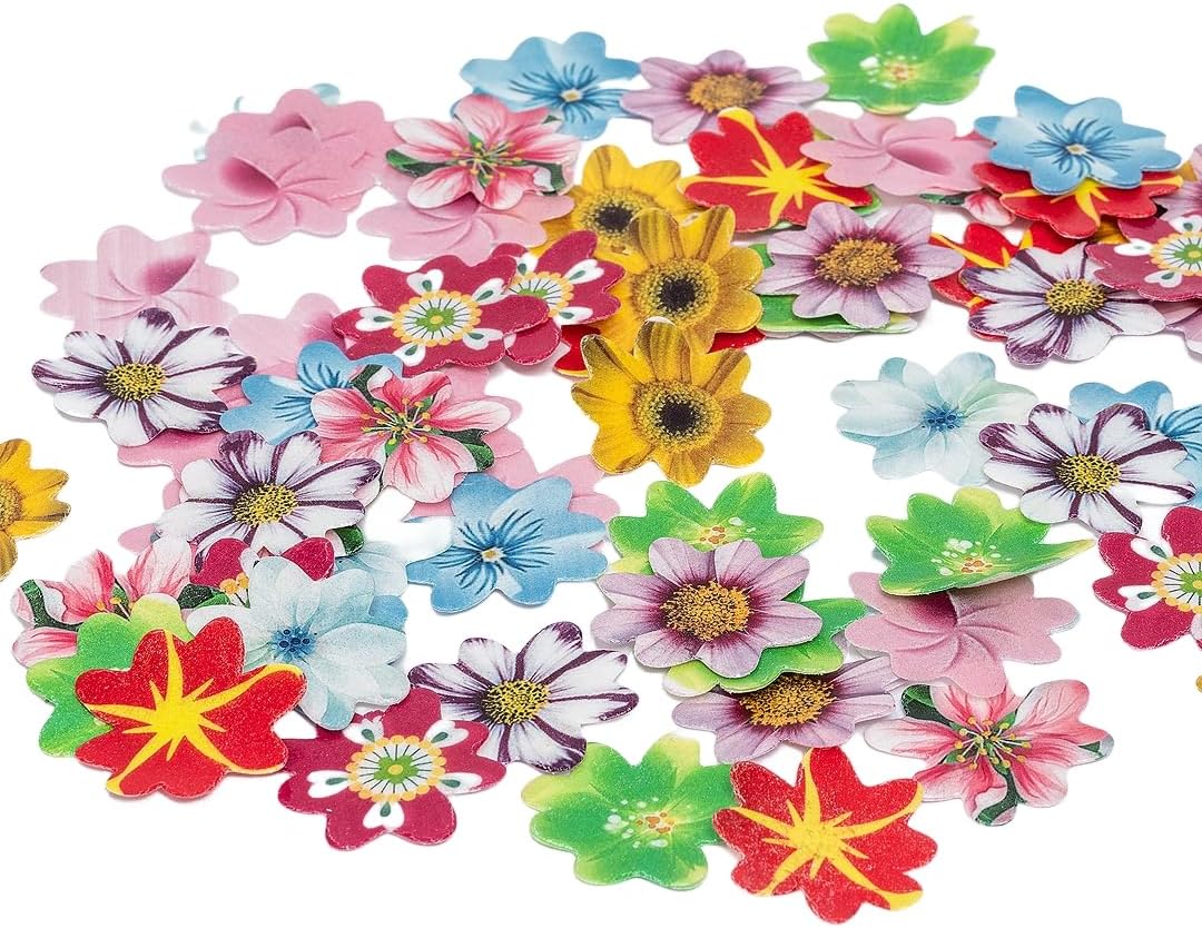 Edible Flowers 120pcs Wafer Paper Cake Cupcake Toppers for Decorating Rice Paper Flower Food Decorations for Baking Girl Birthday Party Mix Size Color (Flowers)