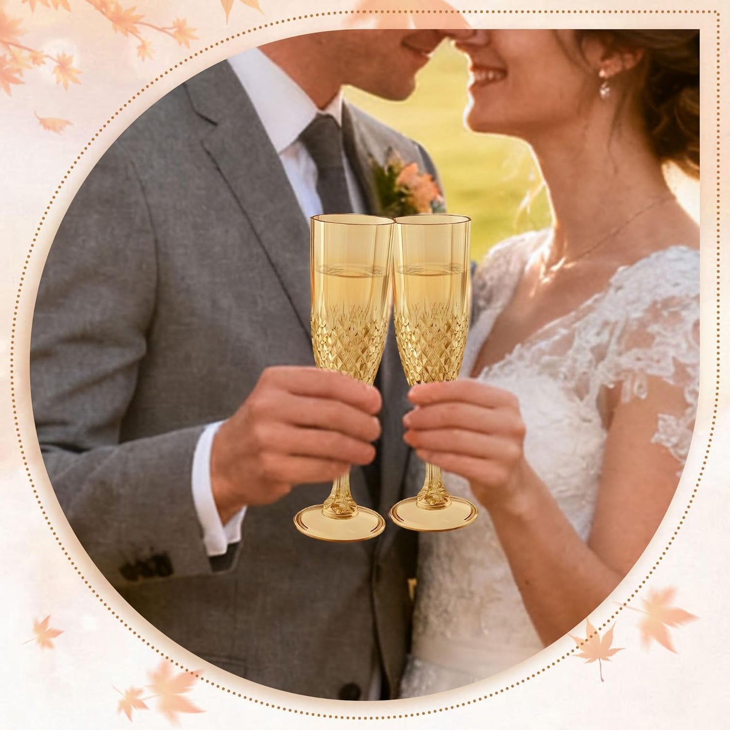 Plastic Champagne Flutes, 48PCS Gold Wine Glasses Goblets Cups Reusable Flute, for Weddings Bachelor Parties Toasting and Events(48, Gold)