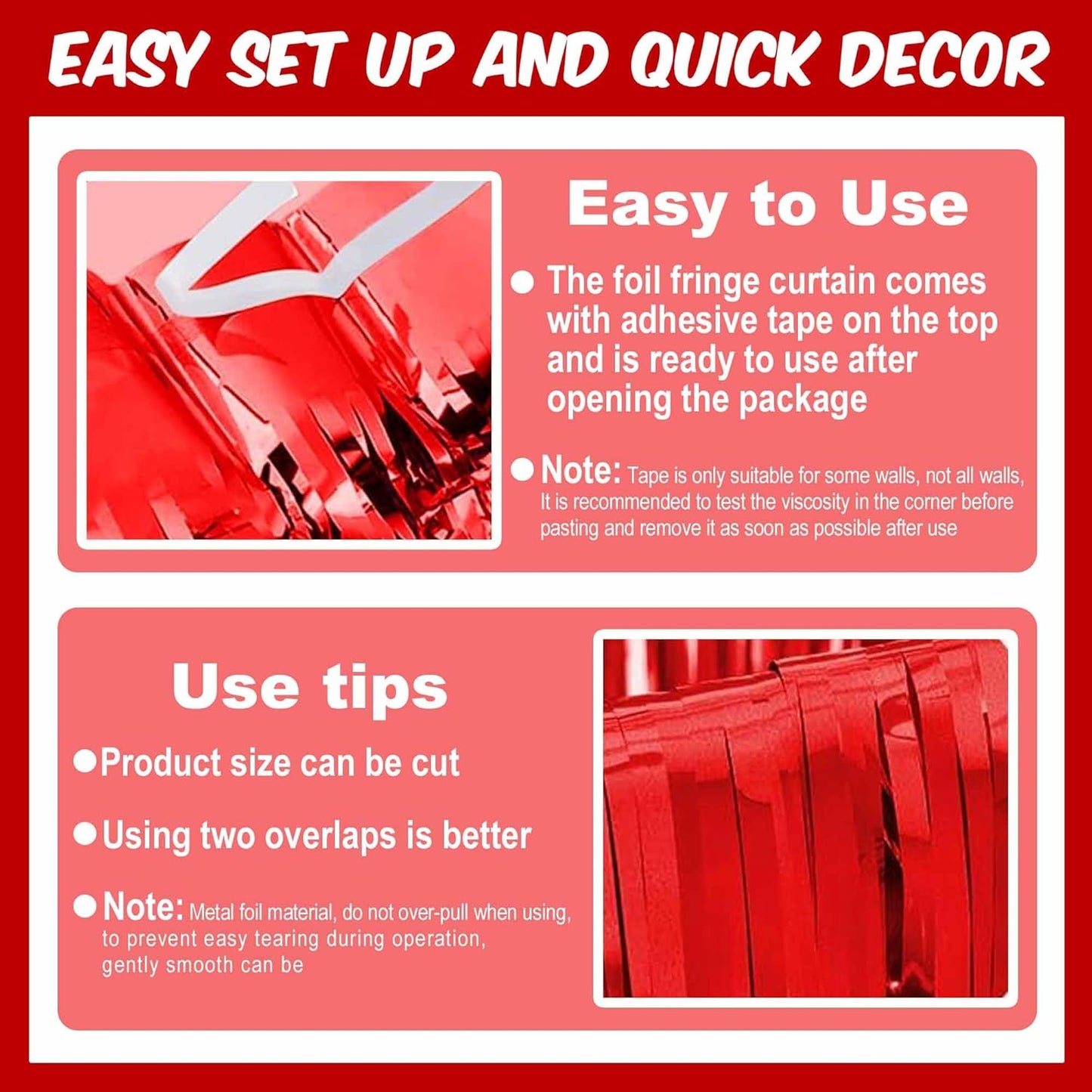 6 Pack Red Foil Fringe Curtains Backdrop, 3.28 x 8.2 Ft Metallic Streamers Tinsel Curtains Background for Photo Booth, Birthday, Weddings, Carnivals, Graduation, Themed Party Decorations