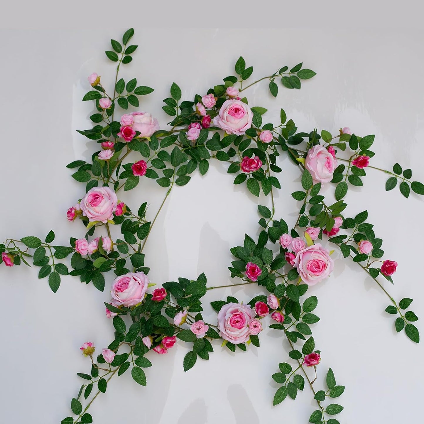 6FT Pink Flower Garland Artificial Rose Vines Hanging Floral Garland for Home Decor Wall Trellis Fence Wall Decoration (Pink, 1pcs)