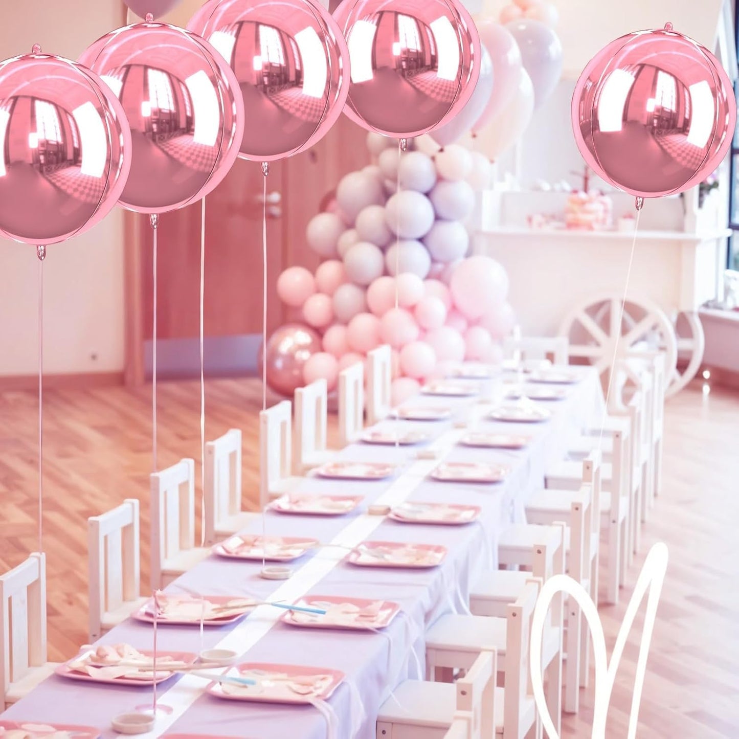 Giant 4D Pink Foil Balloons, 6Pcs Large Metallic Pink Round Balloons, 22 Inch Big Round Foil Balloon for Pink Birthday Party Baby Shower Wedding Decorations