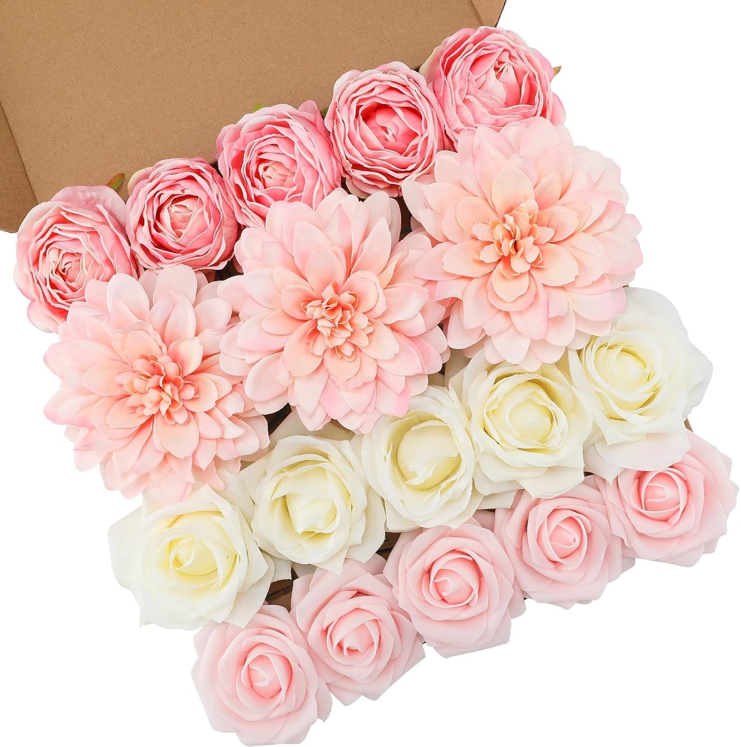 Floweroyal Pink Artificial Flowers Fake Rose Flowers Dahlia with Stems for DIY Wedding Bridal Bouquets, Baby Shower, Floral Arrangement, Table Centerpieces, Home Decorations.