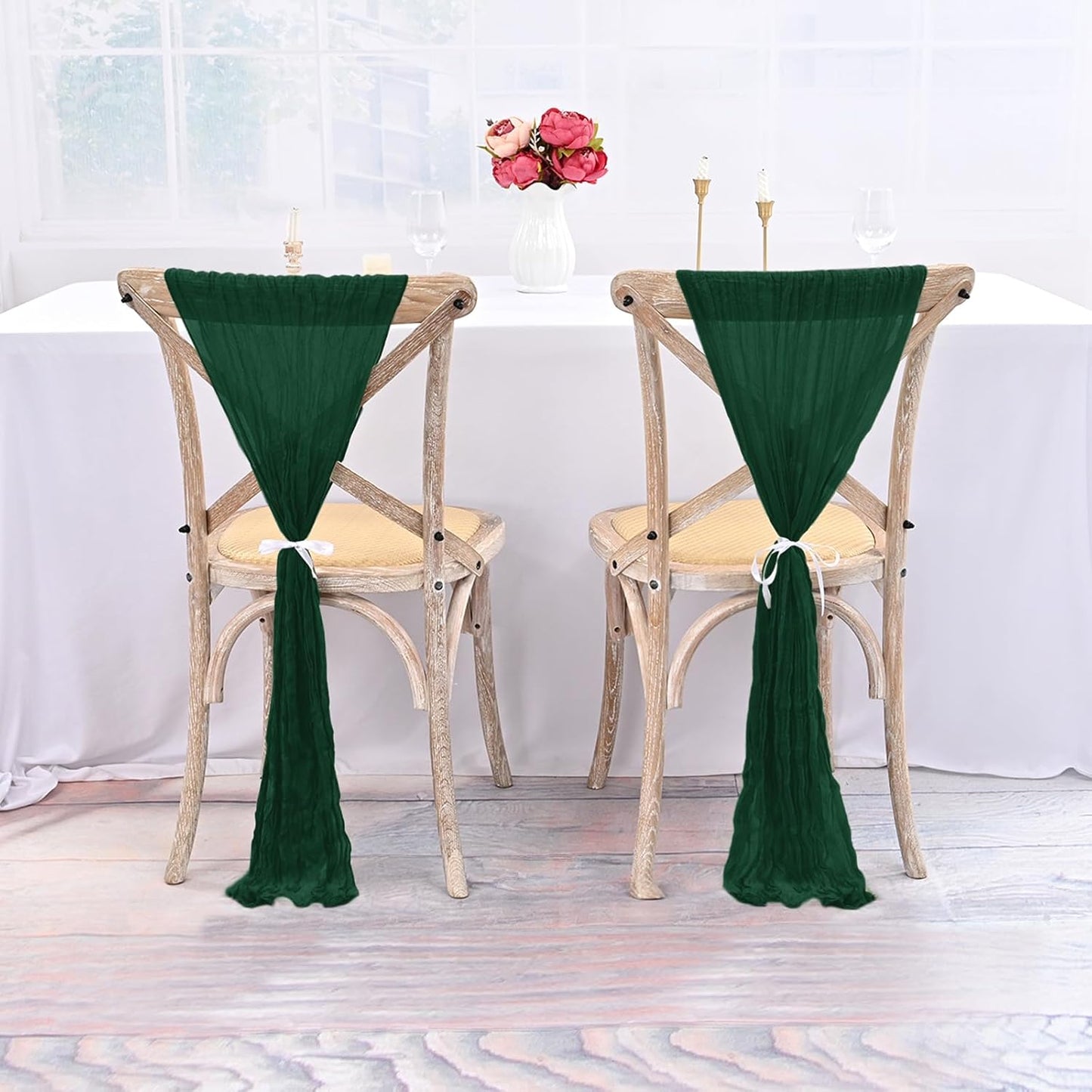 50 PCS Cheesecloth Chair Sashes Bows Wedding Aisle Decorations Chair Ribbon Ties Back Sash for Wedding Party Events Banquet Chair Cover Decoration (Emerald Green)