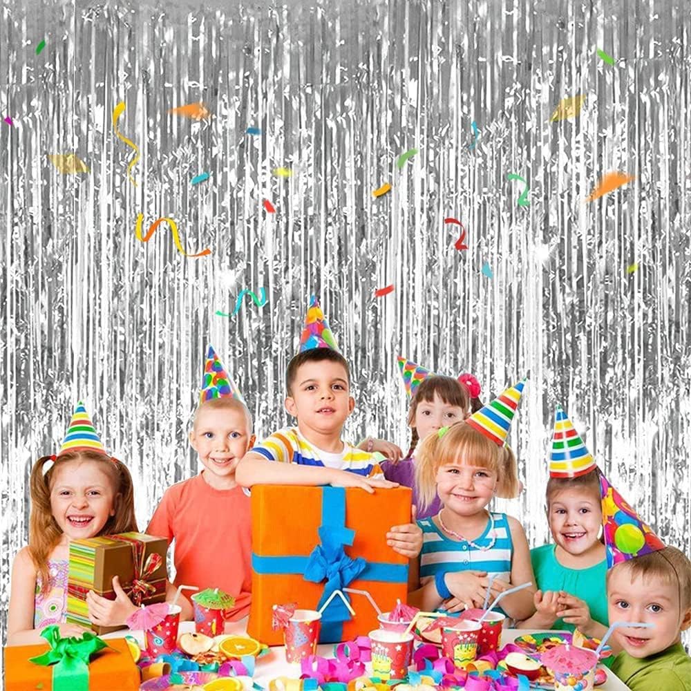 3Pcs Silver Metallic Tinsel Foil Fringe Curtains,3.2ft*8ft Silver Photo Booth Backdrop Streamer Curtain,Photo Booth Props,Ideal for Bachelorette,Birthday,Christmas,New Year Party Decorations