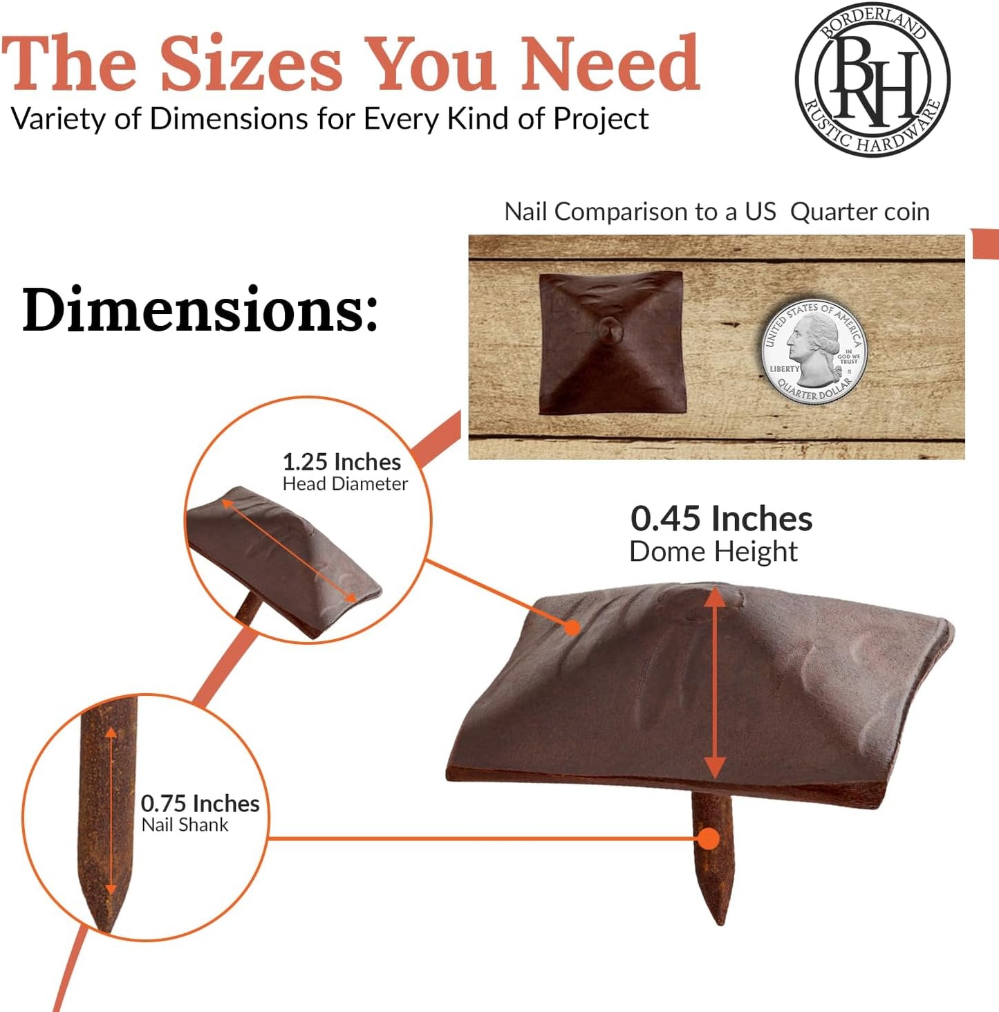 10 Pack 1.25" Square Head Iron Clavos Decorative Nails – Sealed Rusted – Handmade Rustic Square Fasteners for Farmhouse Shutters, Barn Doors, Shutters, and Gates – Ornamental Wood Accent