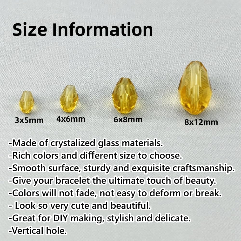100pcs 8x12mm Teardrop Crystal Glass Beads for Jewelry Making, Faceted Vertical Hole Teardrop Glass Spacer Beads for Wind Chimes Bracelet Earring Necklace DIY Craft(Light Yellow)