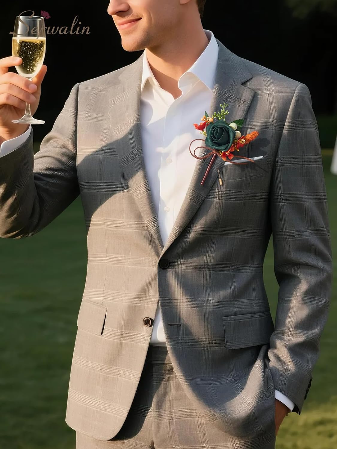 Serwalin 10Pcs Boutonniere for Men, Teal Groom and Best Man Boutonniere, Artificial Flowers for Wedding Decor Prom Homecoming Ceremony Anniversary Formal Dinner Party