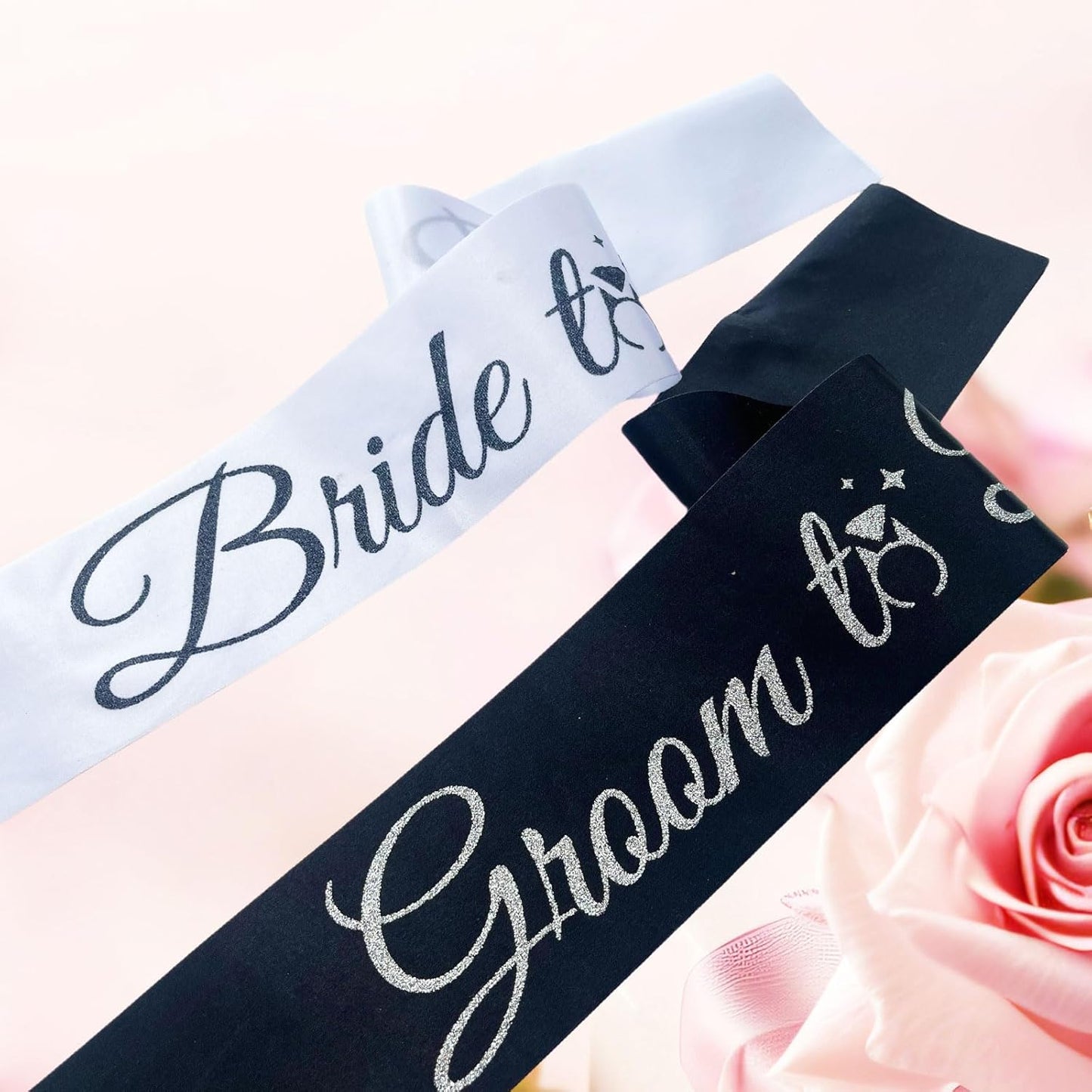 Bride Sash Bachelorette Party Bride and Groom to Be Sash for Bridal Shower Wedding Hen Party Decorations Engagement Gifts,White Black