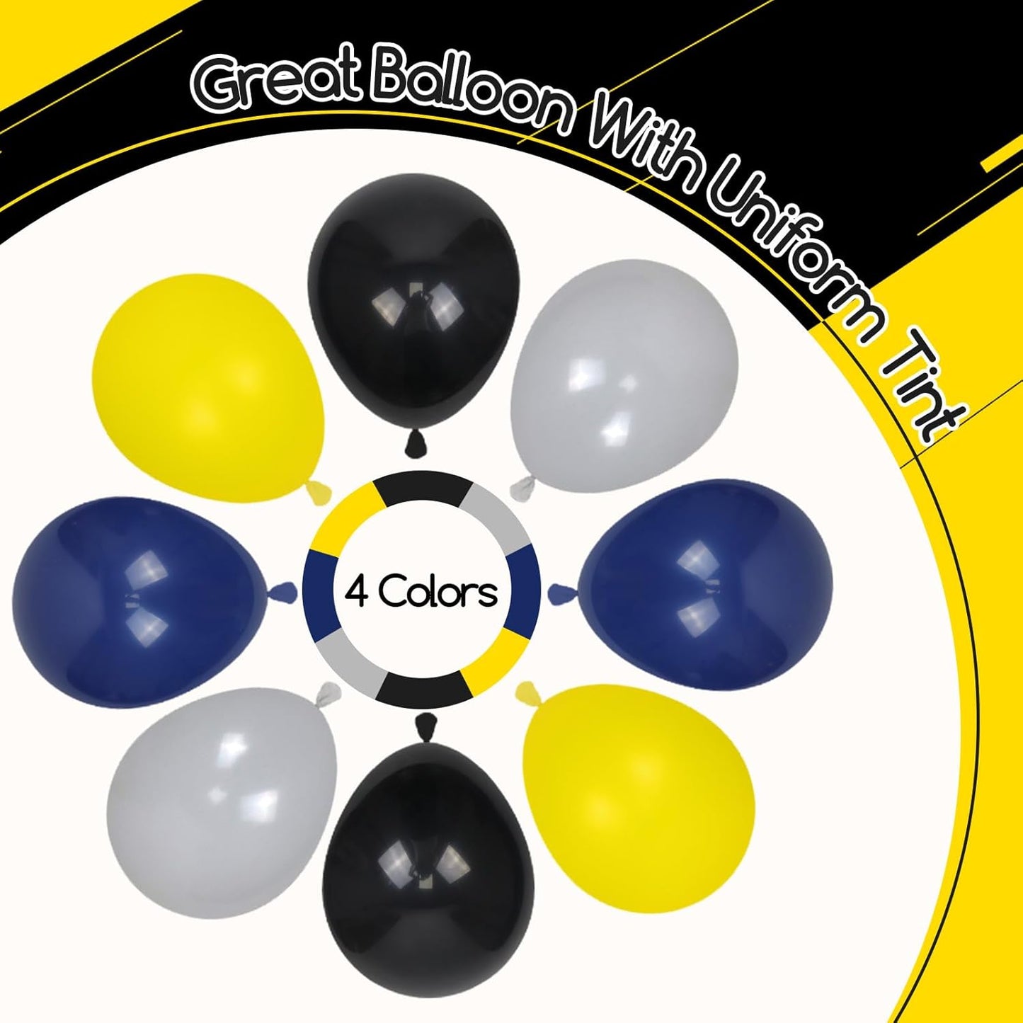 60pcs Black and Yellow Balloons 12inch with Navy Blue Yellow Gray Metallic Silver Balloons for Baby Shower Birthday Party Decorations for Men