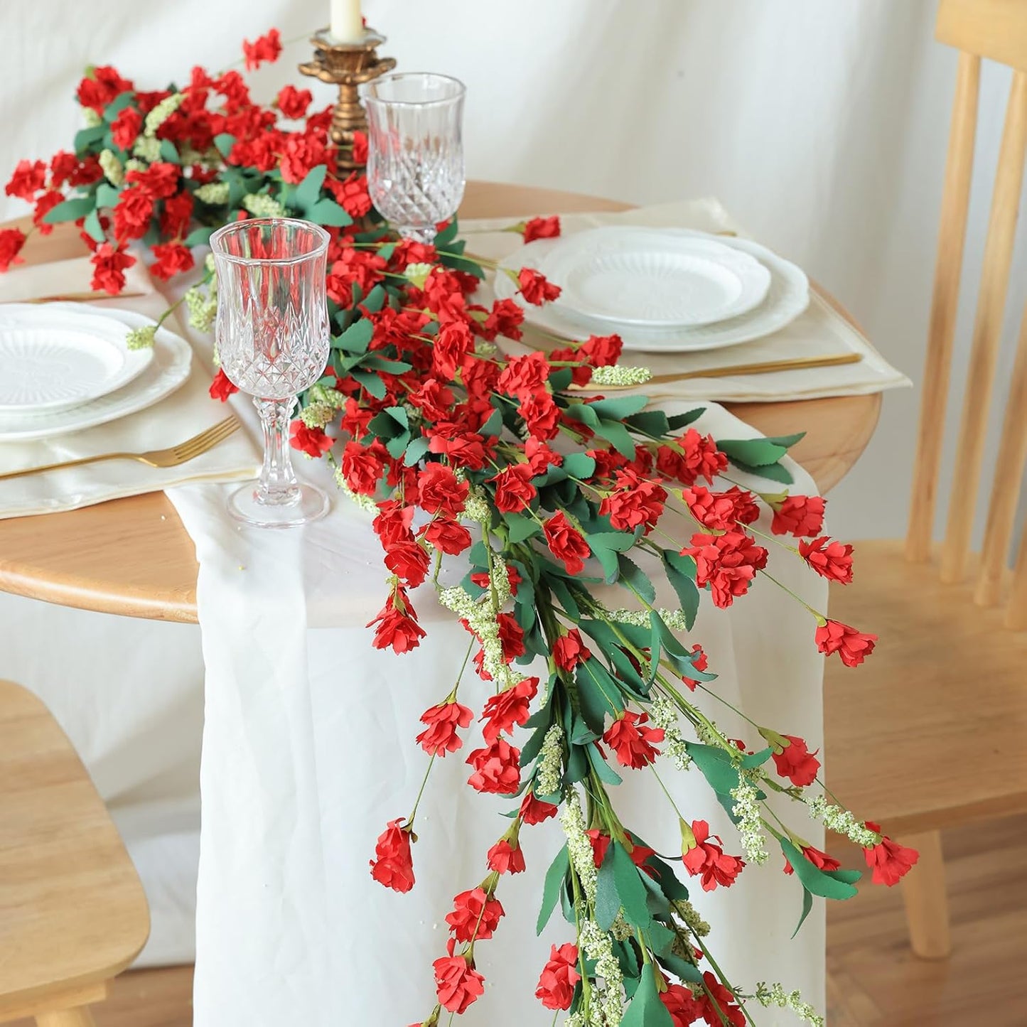 Mizii Burgundy Artificial Flower Garland 6FT Fake Wildflower Floral Garland Hanging Vines Spring Summer Flowers Decorations for Mantle Table Centerpieces Room Wall Fireplace Wedding Decor (Burgundy)