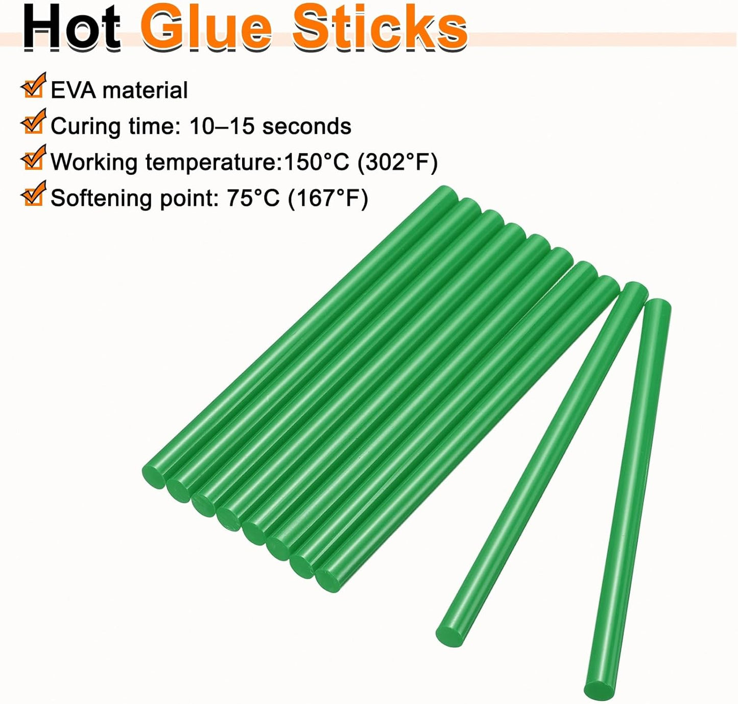HARFINGTON 10pcs Hot Glue Sticks 0.43" Dia x 5.91" Long EVA Mini Hot Melt Adhesive Glue Stick for Hot Melt Gun Wood Plastic Glass Flowers Fabrics Foam, Deep Green