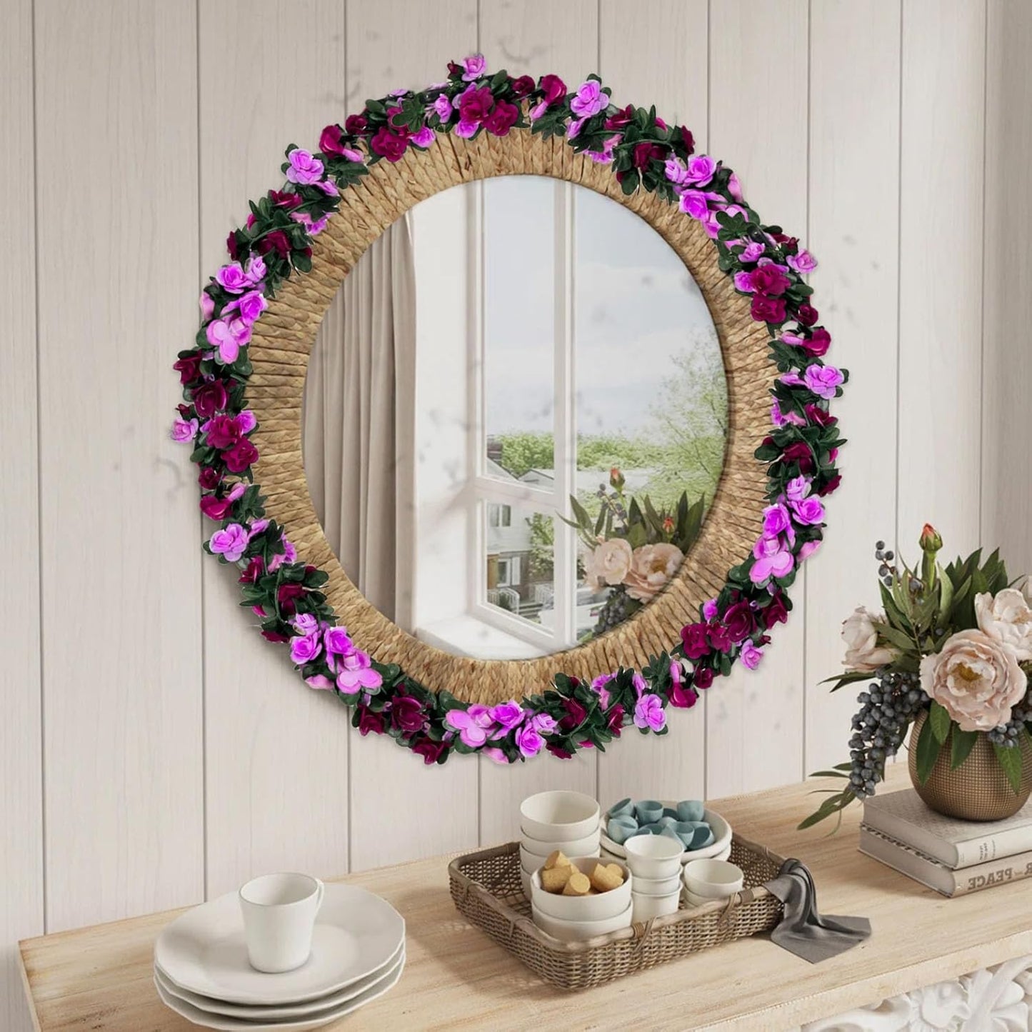 8Pcs 63Ft Purple Rose Garland, Fake Rose Hanging Flowers, Artificial Flower Vine, Hanging Floral Vine Garland for Wedding, Birthday Party, Wall Arch, Halloween, Christmas Garden Backdrop Decor