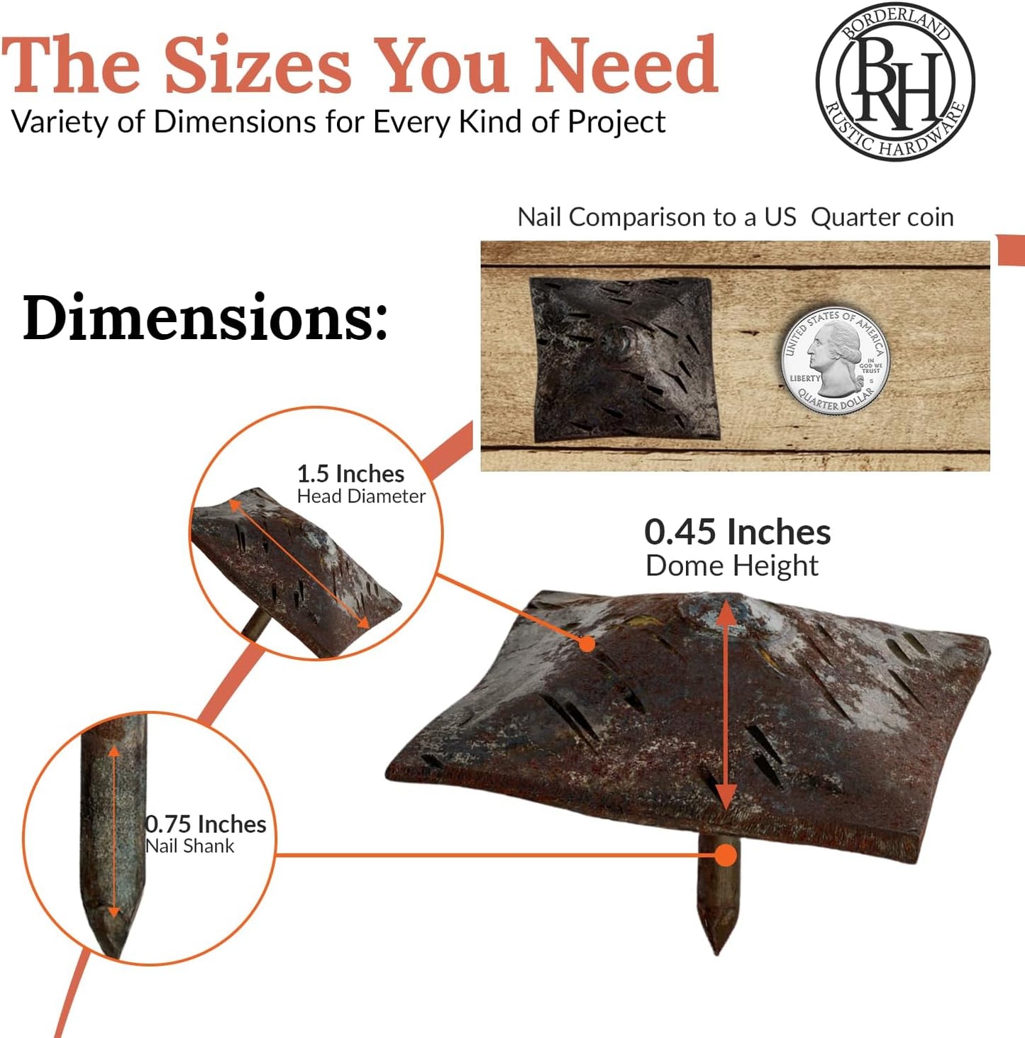 10 Pack 1.5" Square Head Iron Clavos Decorative Nails – Unfinished – Handmade Rustic Square Fasteners for Farmhouse Shutters, Faux Wood, Barn Doors, Shutters, and Gates – Ornamental Wood Accent