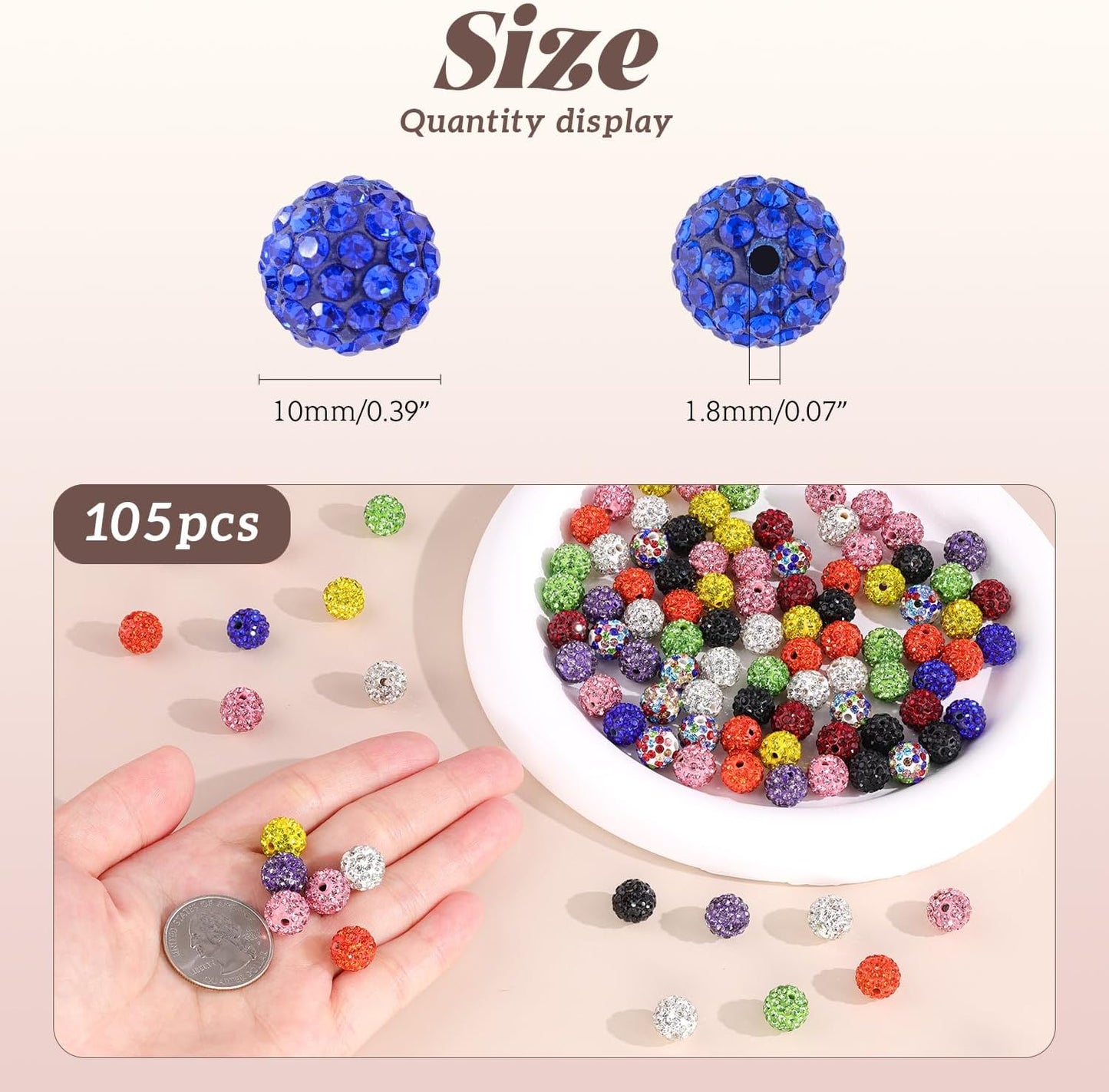 105pcs 10mm Rhinestone Beads for Jewelry Making, Dark Green Shiny Round Disco Ball Beads Bulk, Sparkle Crystal Clay Christmas for Bracelet Baseball Necklace Earring Crafting and DIY
