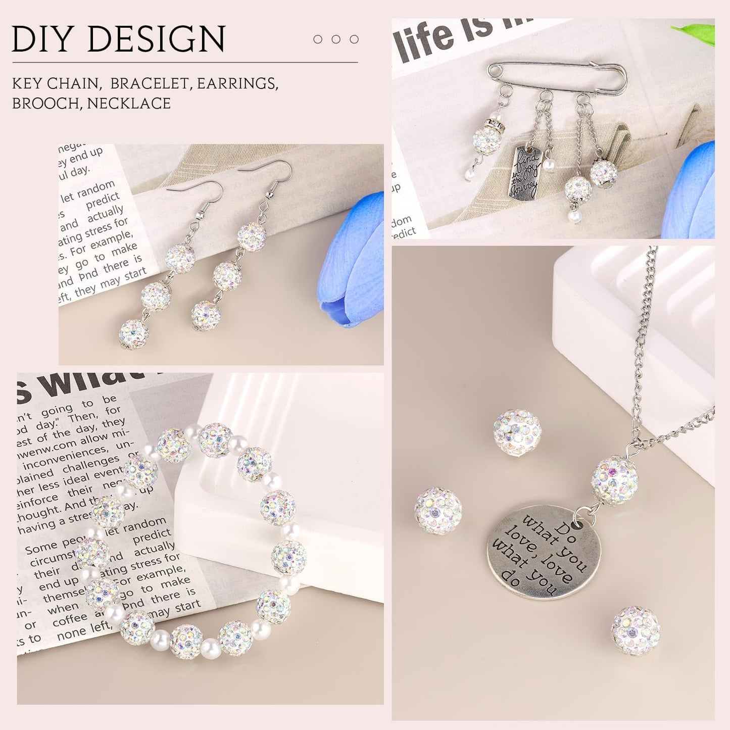 200pcs 10mm Crystal AB Rhinestone Beads for Jewelry Making, Shiny Round Shamballa Disco Ball Beads Bulk, Sparkle Crystal Clay Christmas for Bracelet Baseball Necklace Earring Crafting and DIY