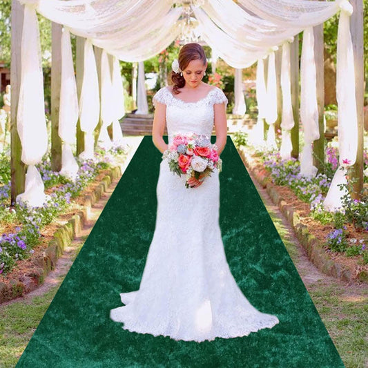 MODFUNS Wedding Aisle Runners Dark Green Aisle Runner 4FTx25FT Velvet Carpet Runner for Party Wedding Walkway Rug with Carpet Tapes Vintage Outdoor Beach Prom Reception Carpet